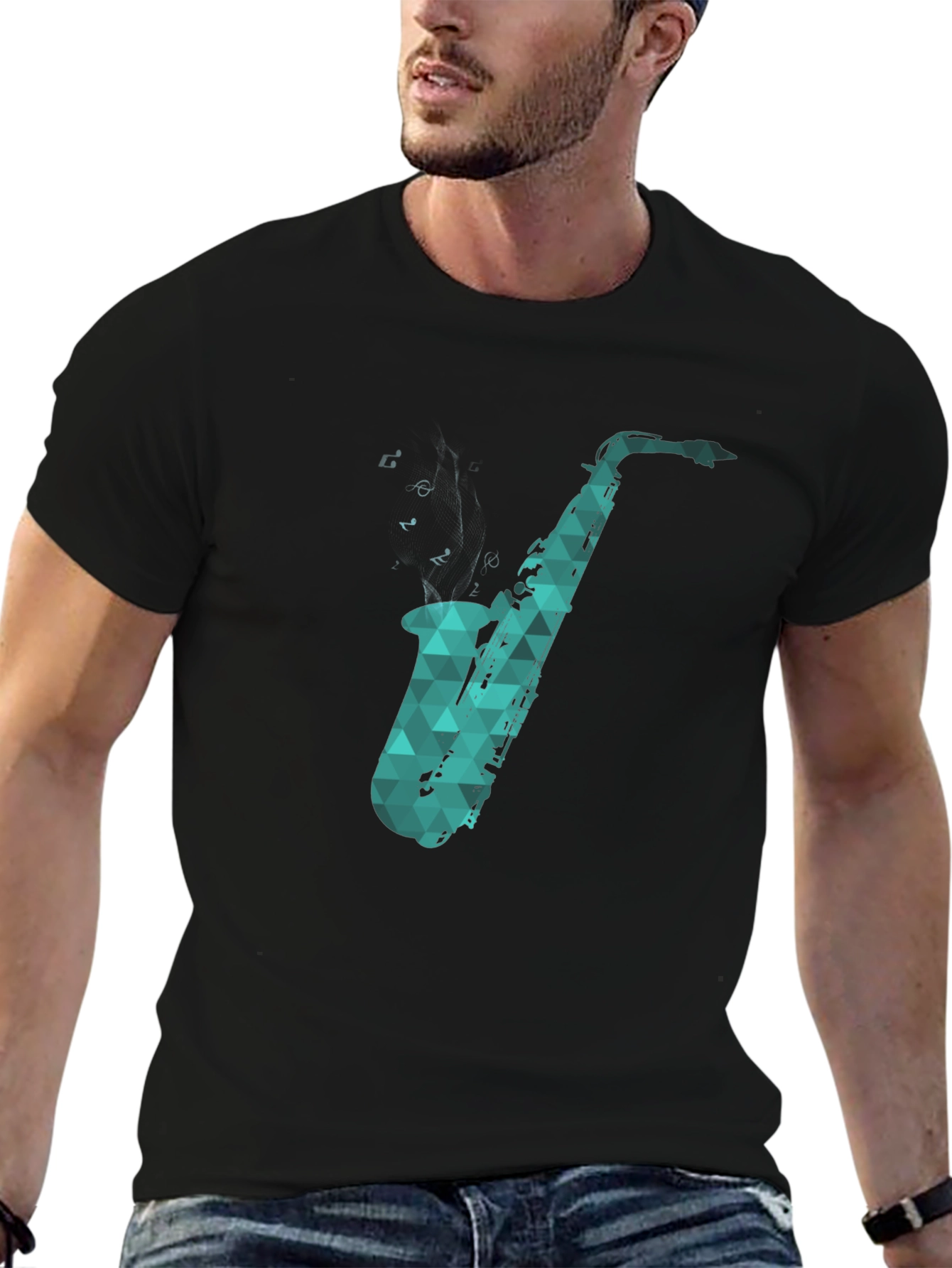 Black Saxophone Graphic Tee - Cool Music Lover Shirt view 6