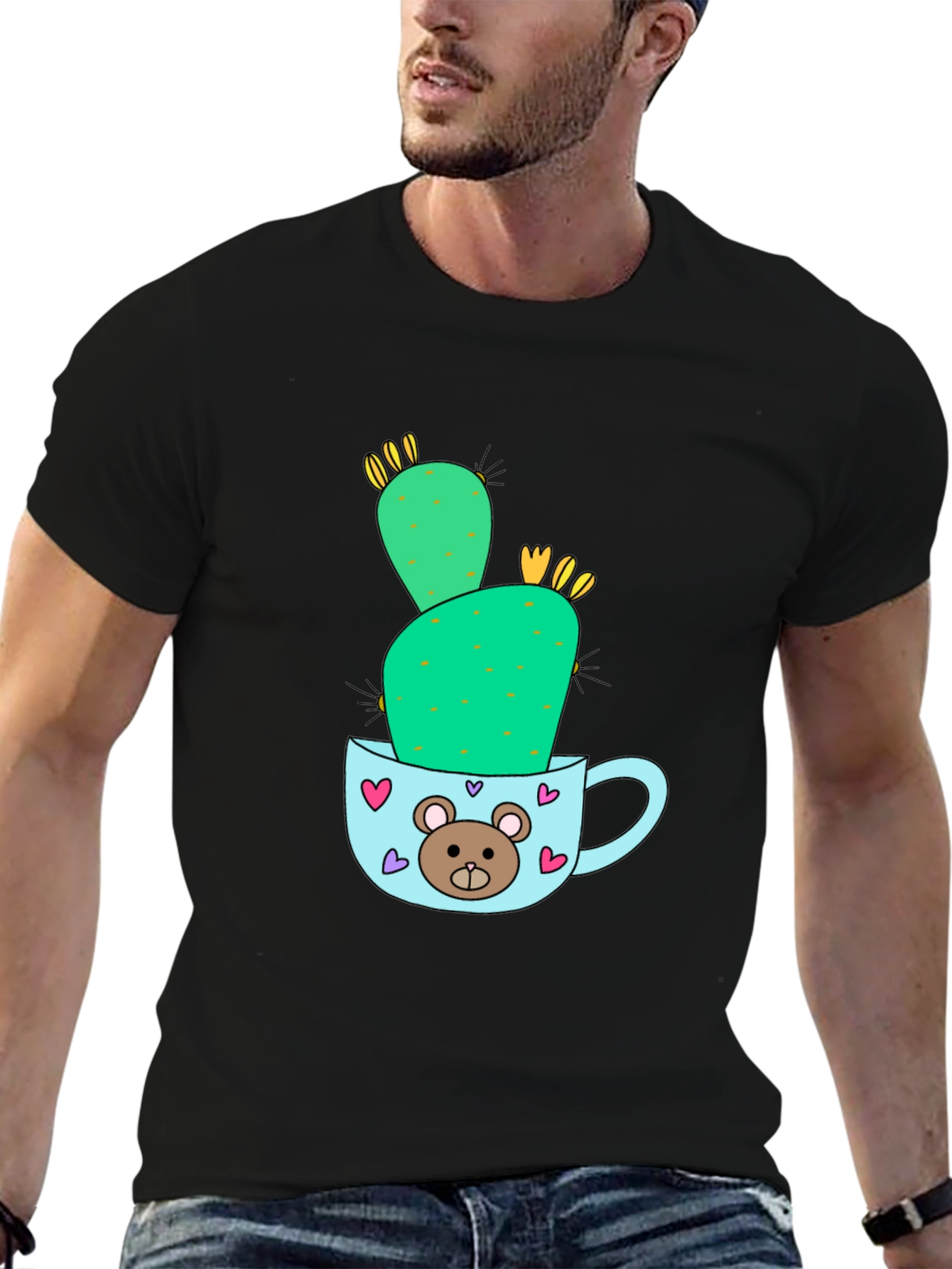 Black Cute Cactus in Mug Graphic Tee view 6