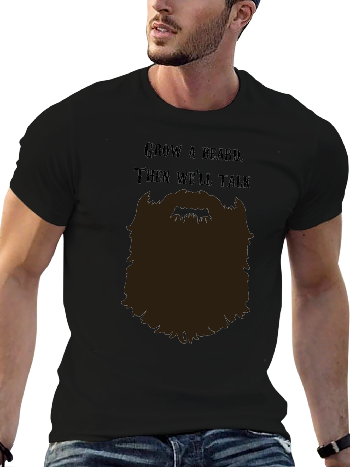 Black Grow a Beard T-Shirt - Funny Bearded Man Tee view 6