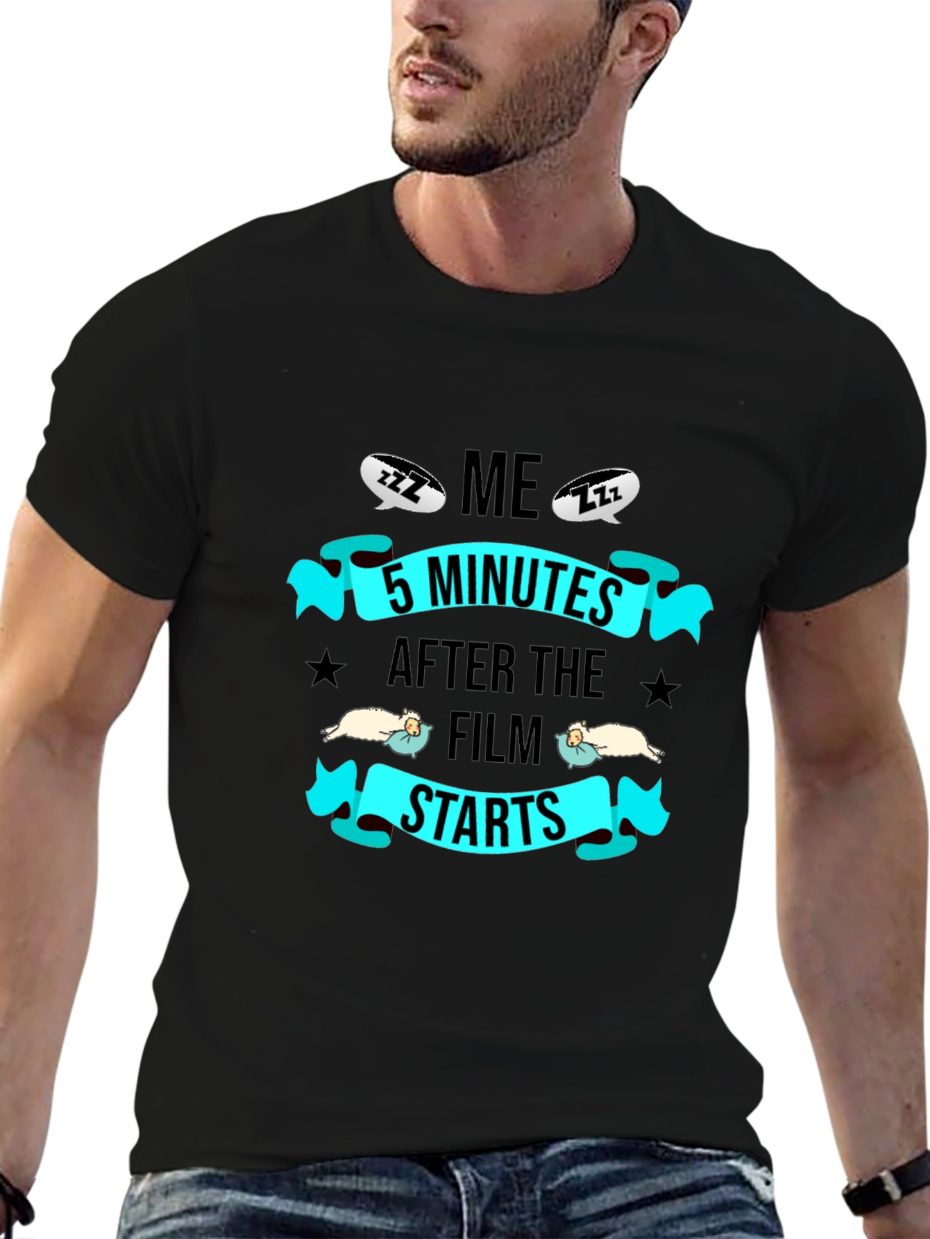 Black Funny 'Me 5 Minutes After The Film Starts' Graphic Tee view 6