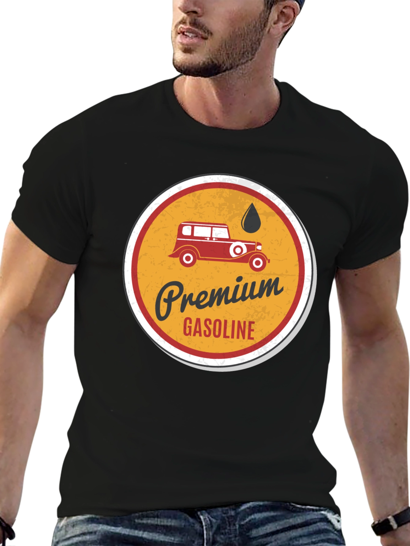 Black Premium Gasoline Vintage Car T-Shirt view 6