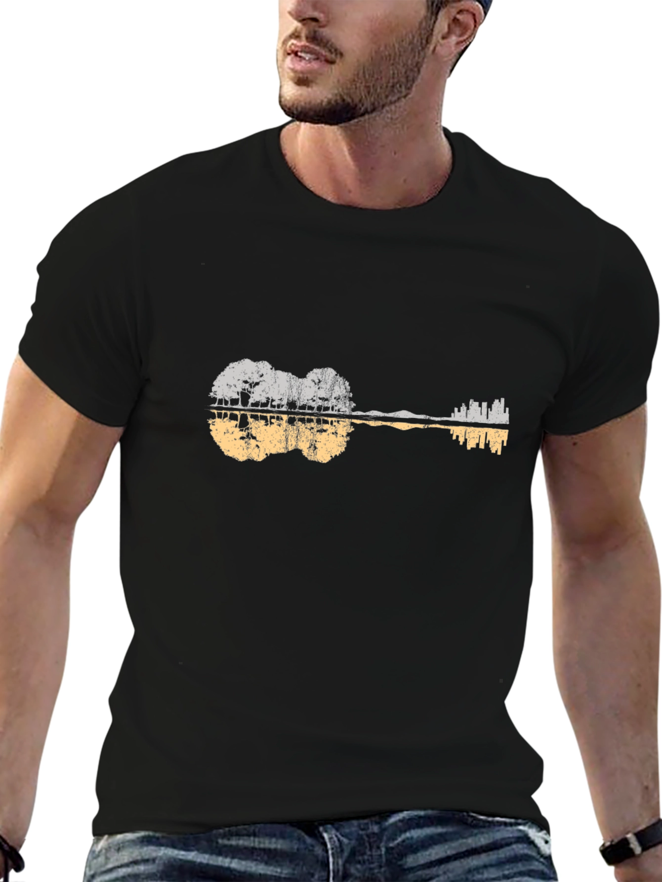 Black Guitar Landscape Graphic Tee view 6