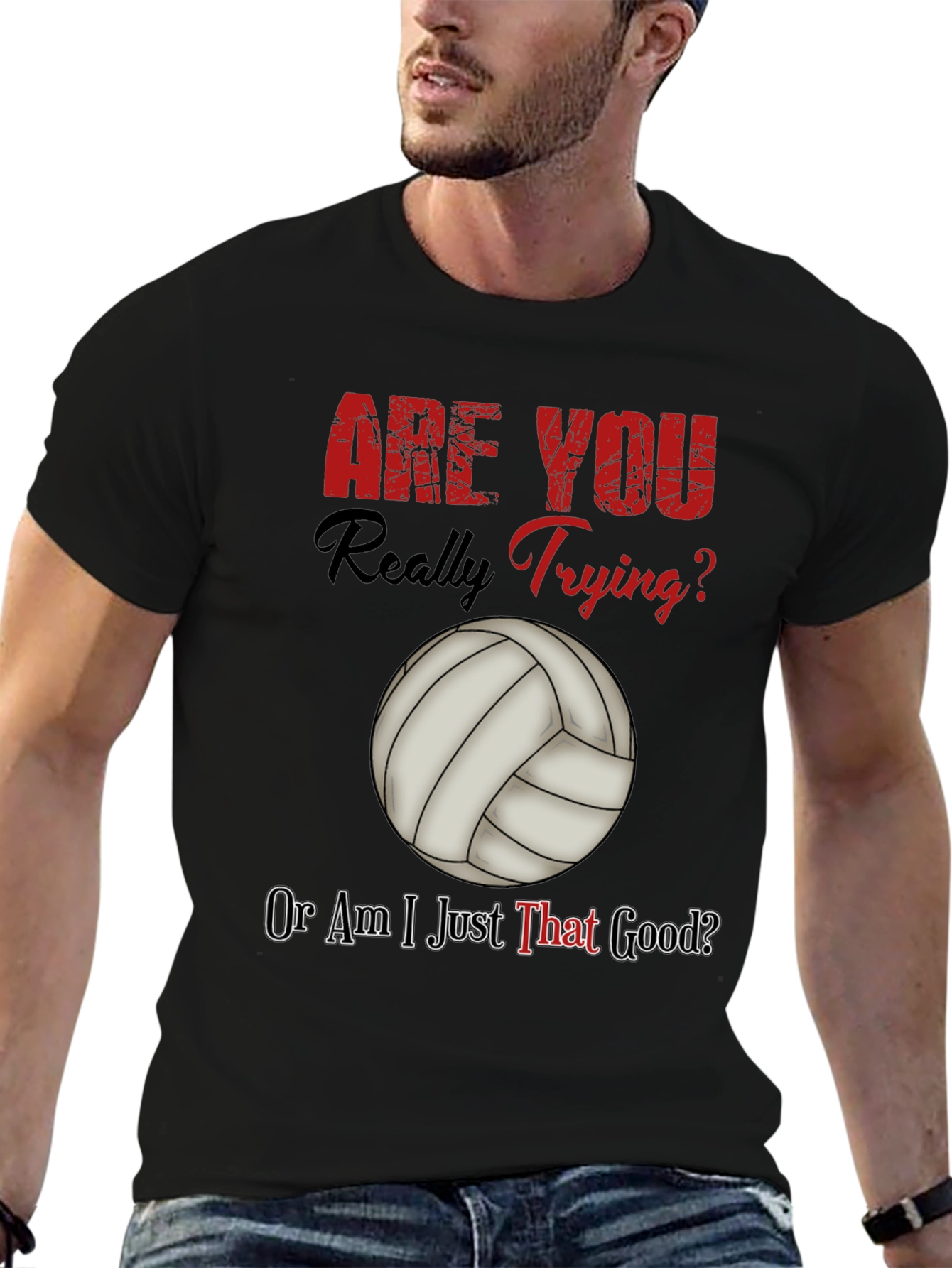 Black Funny Volleyball T-Shirt - Are You Really Trying? view 6