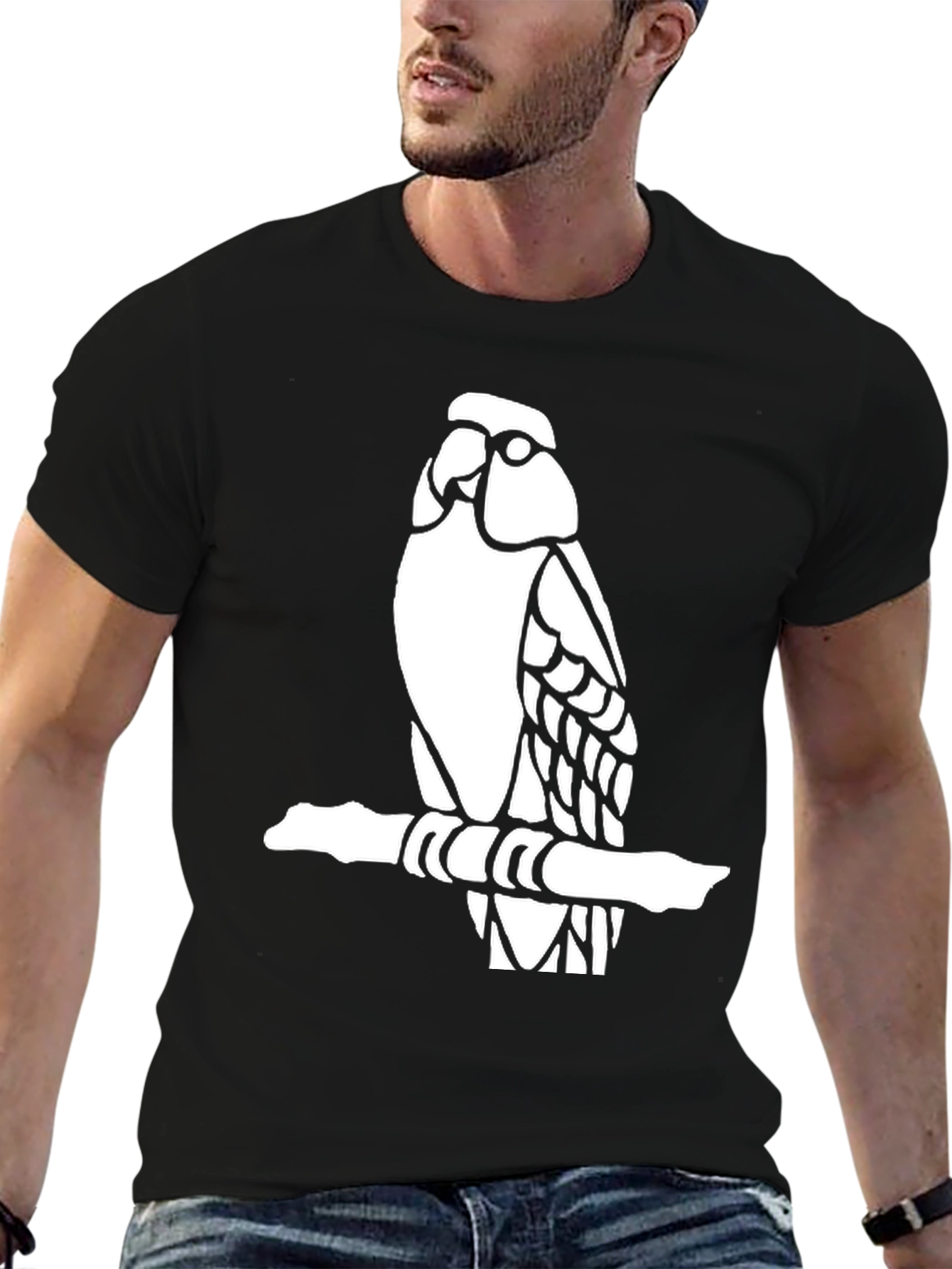 Black Parrot on Branch Graphic Tee - Black Cotton Blend view 6