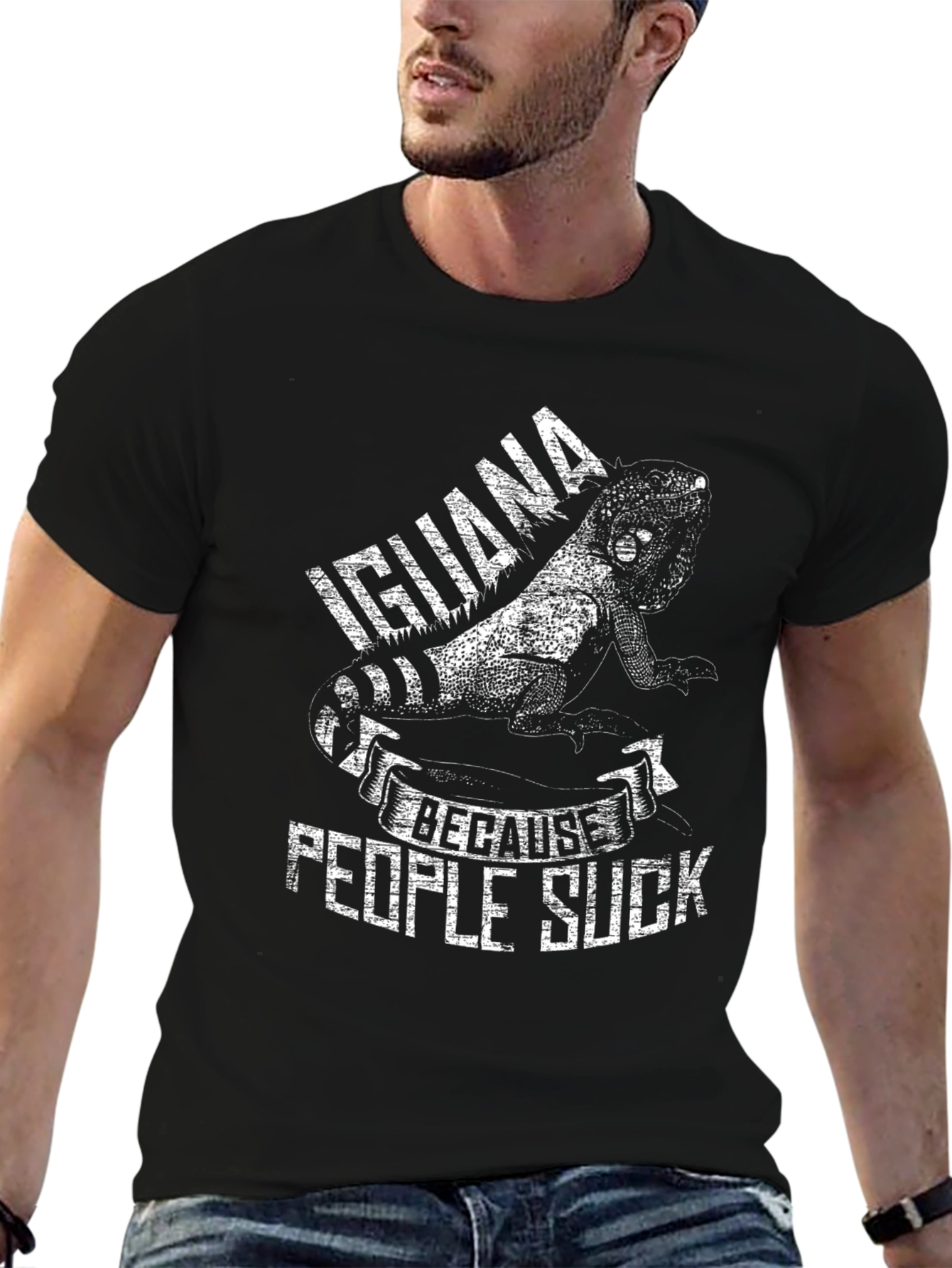 Black Iguana Because People Suck Graphic T-Shirt view 6