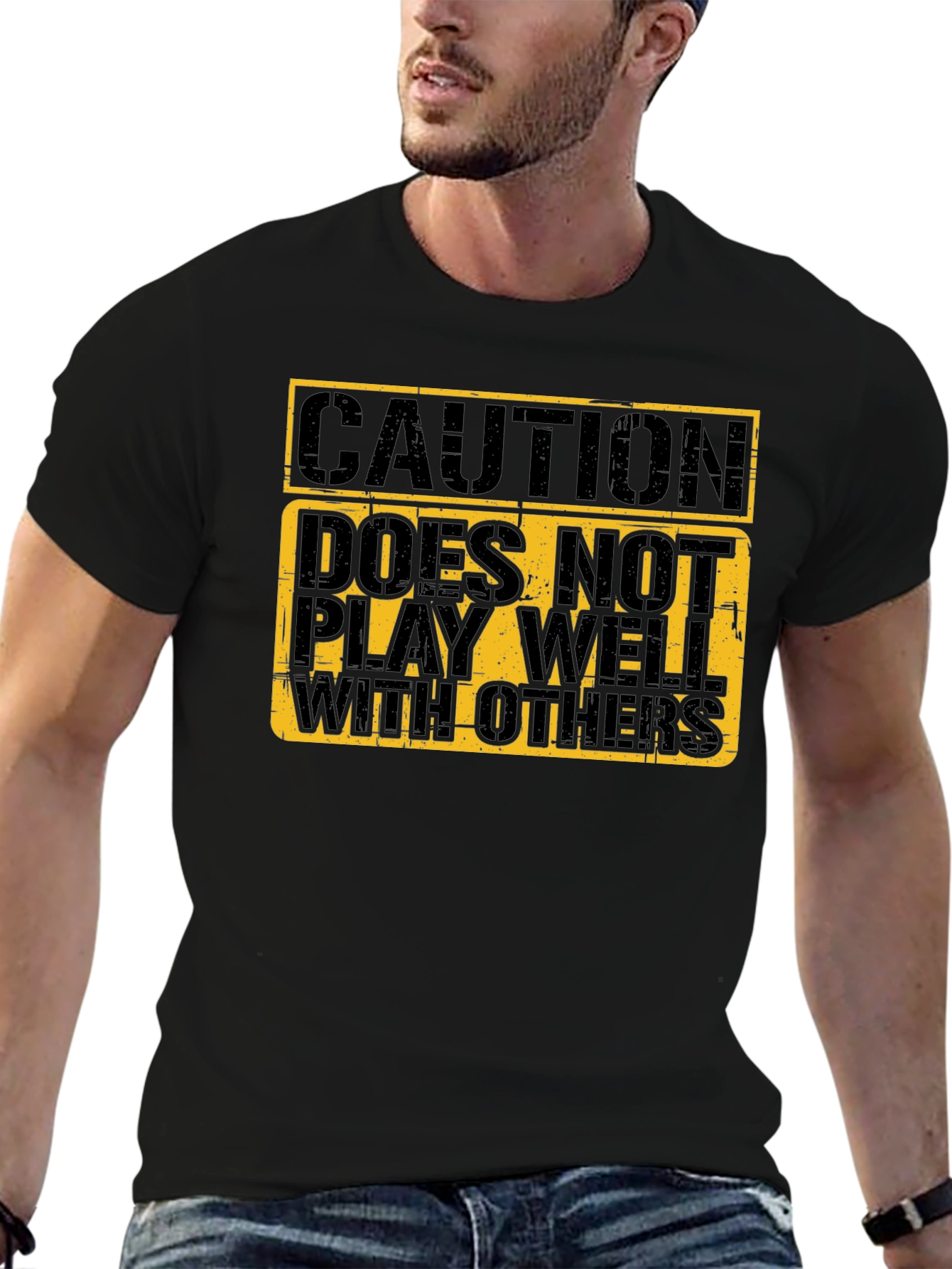 Black Caution Doesn't Play Well T-Shirt view 6