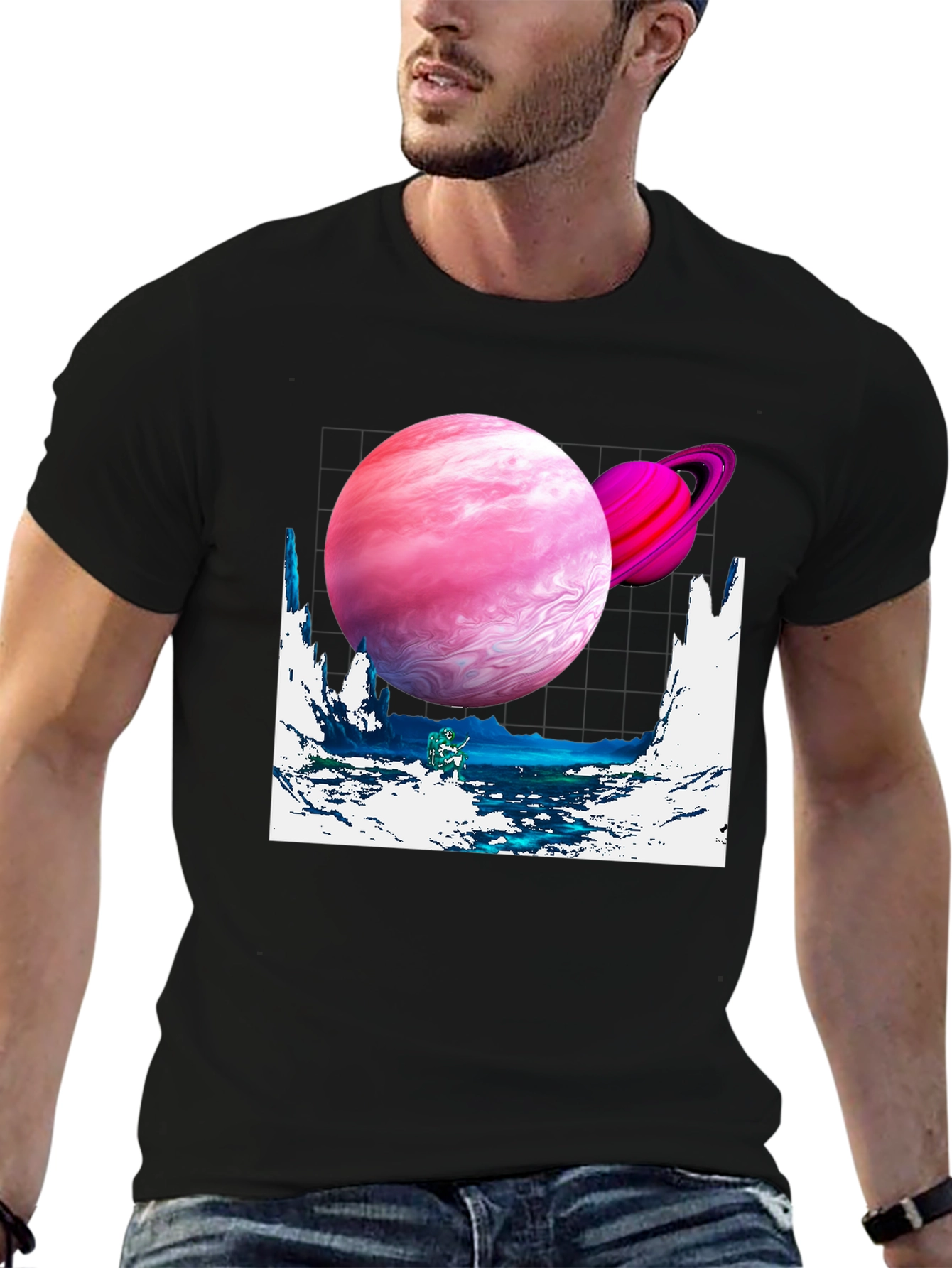 Black Galaxy Graphic Tee - Black Cotton Shirt view 6