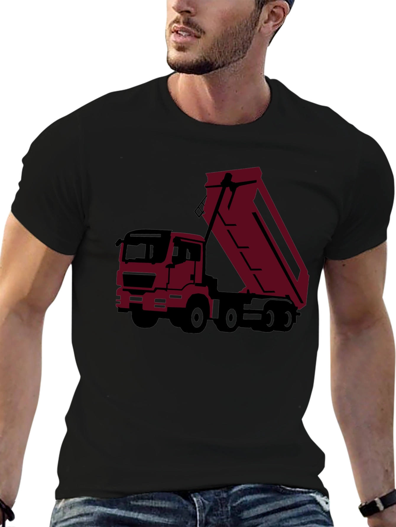 Black Black Dump Truck Graphic Tee - Modern Trucker Style view 6