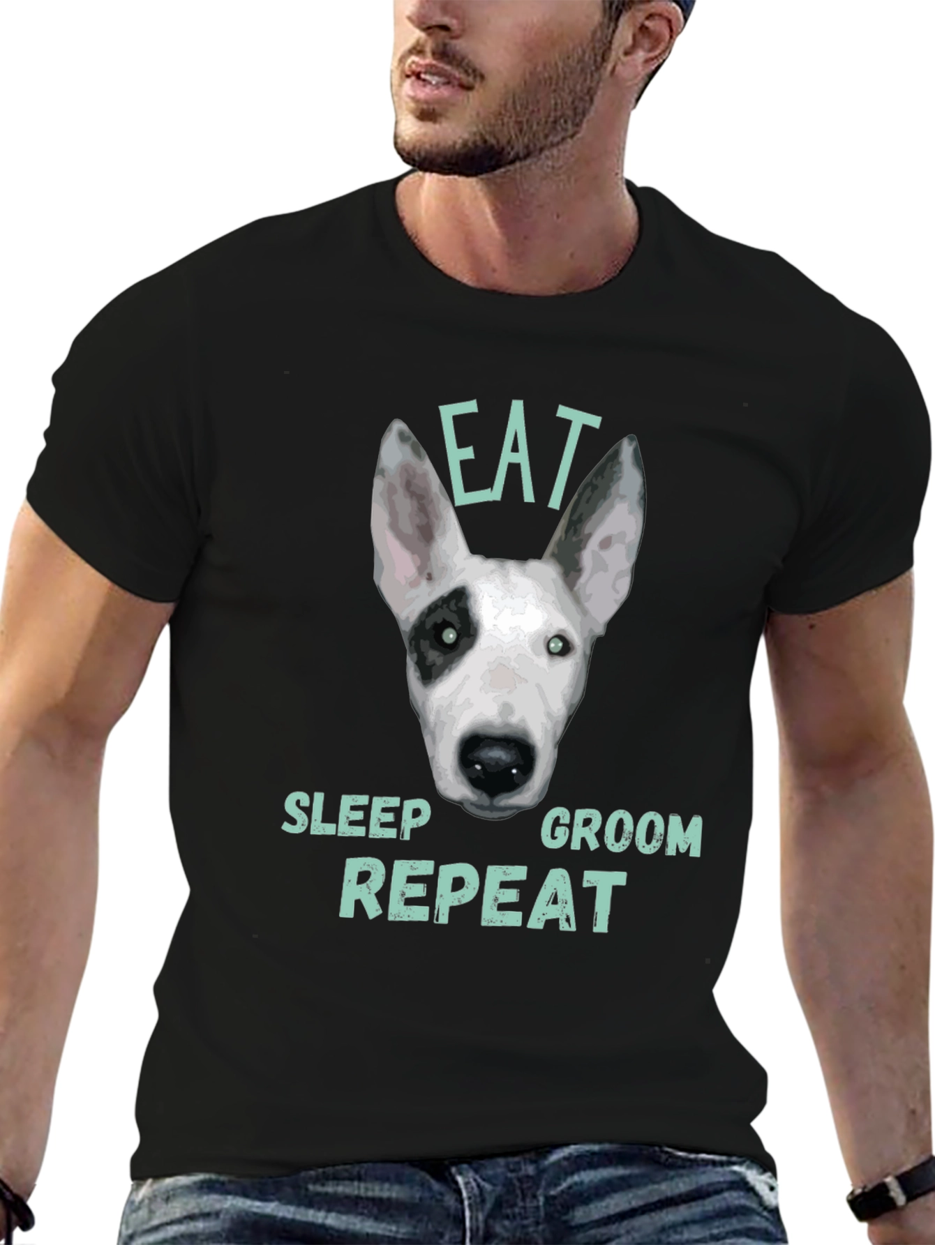 Black Eat Sleep Groom Repeat Dog T-Shirt view 6