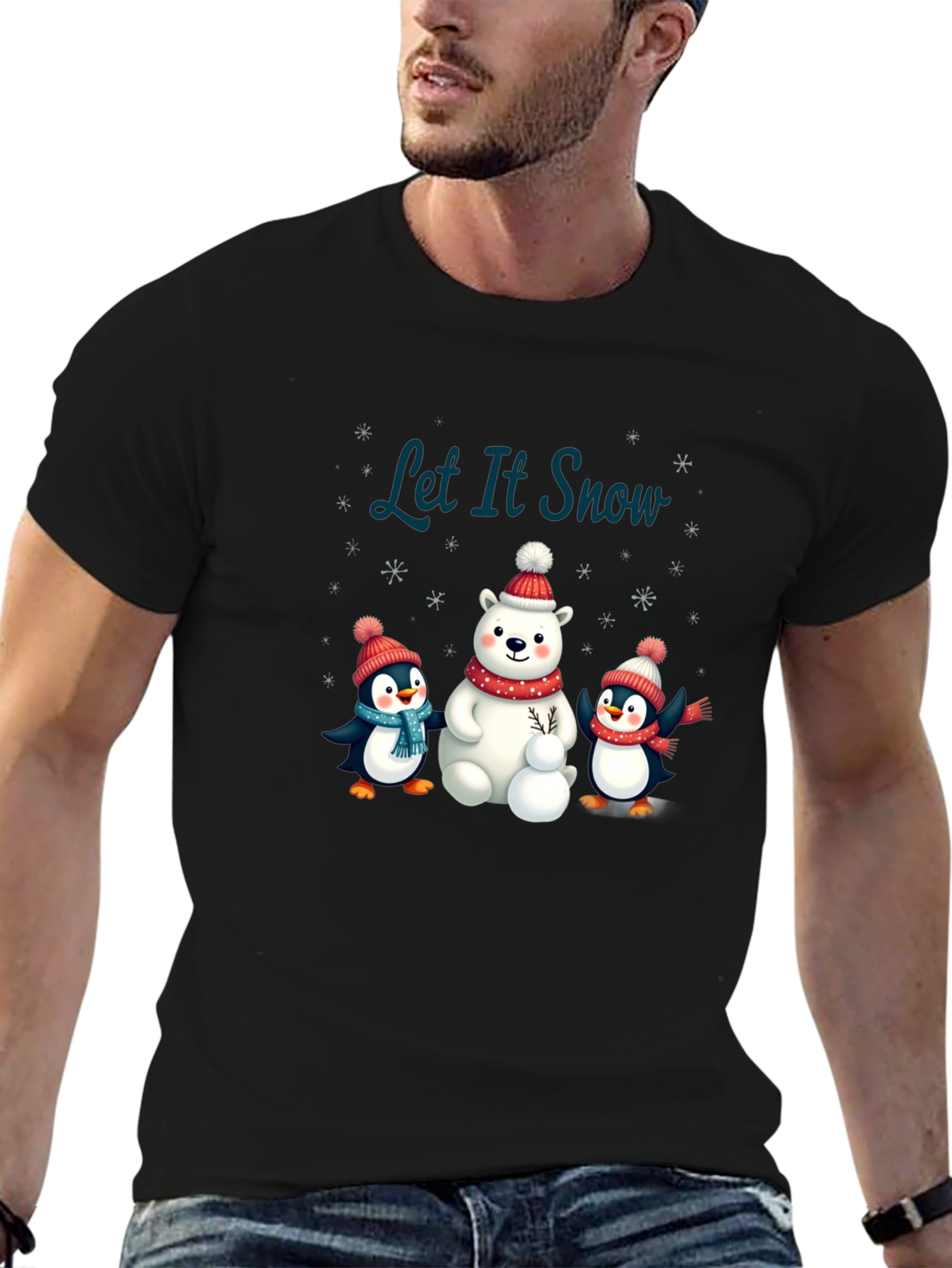 Black Festive Winter Graphic Tee - Let It Snow! view 6
