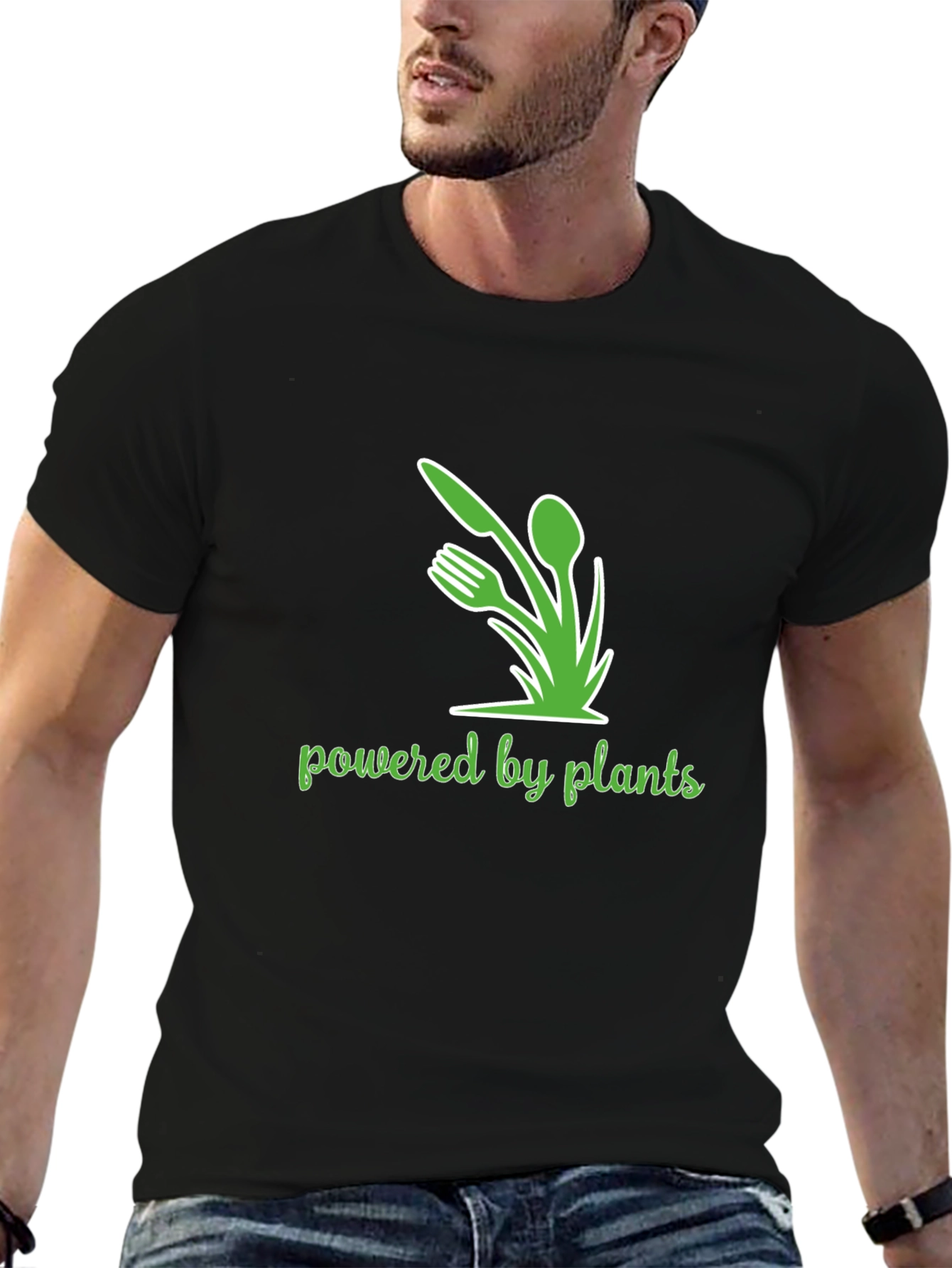 Black Powered By Plants Graphic Tee - Vegan Lifestyle Shirt view 6