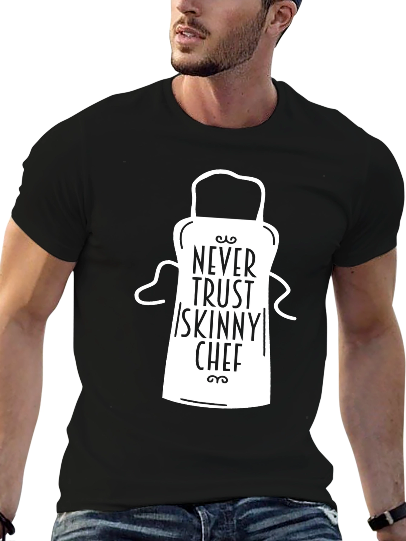 Black Never Trust Skinny Chef Graphic Tee - Unisex Black T-Shirt view 6