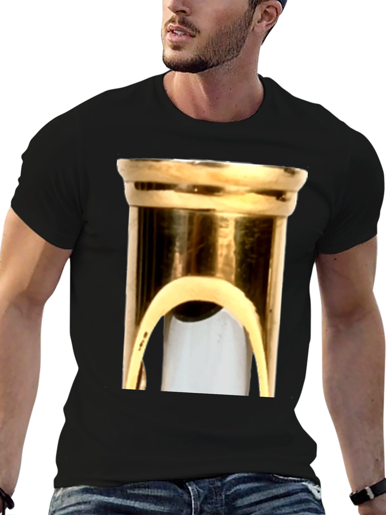 Black Abstract Brass Instrument Graphic Tee - Soft Cotton Blend view 6