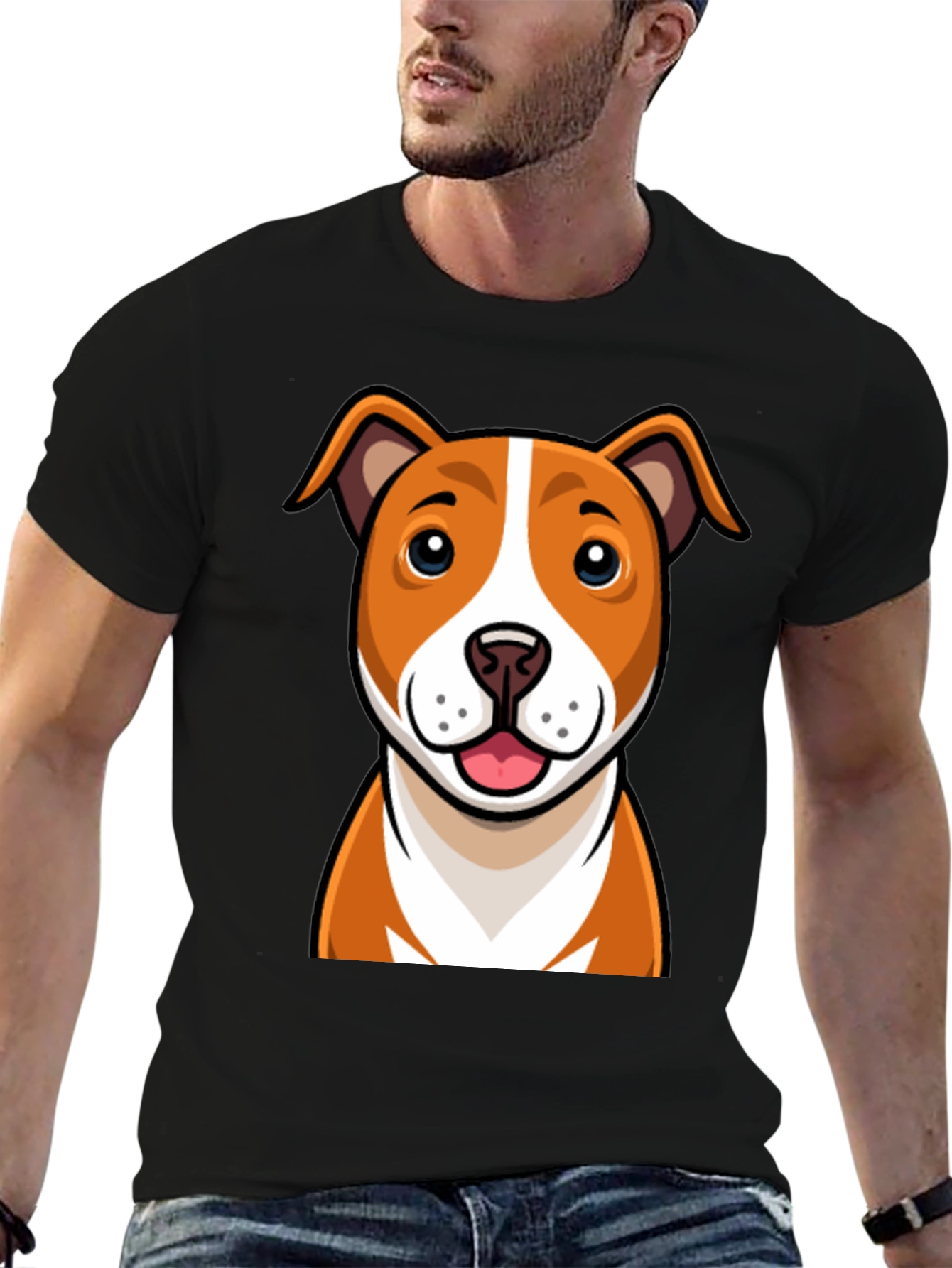 Black Cartoon Dog Graphic Tee - Black Crew Neck T-Shirt view 6