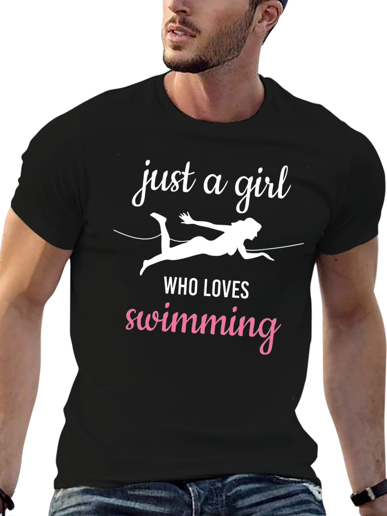 Black Just a Girl Who Loves Swimming T-Shirt view 6
