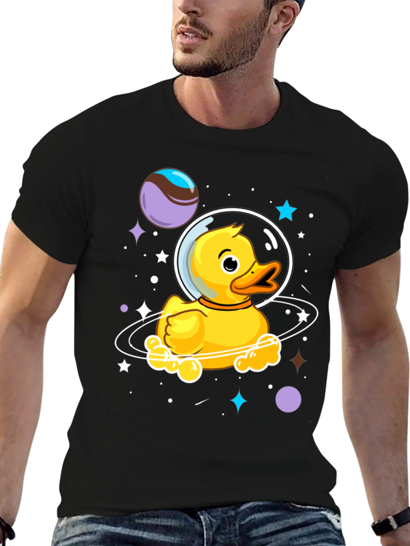 Black Space Duckling T-Shirt - Men's Black Graphic Tee view 6