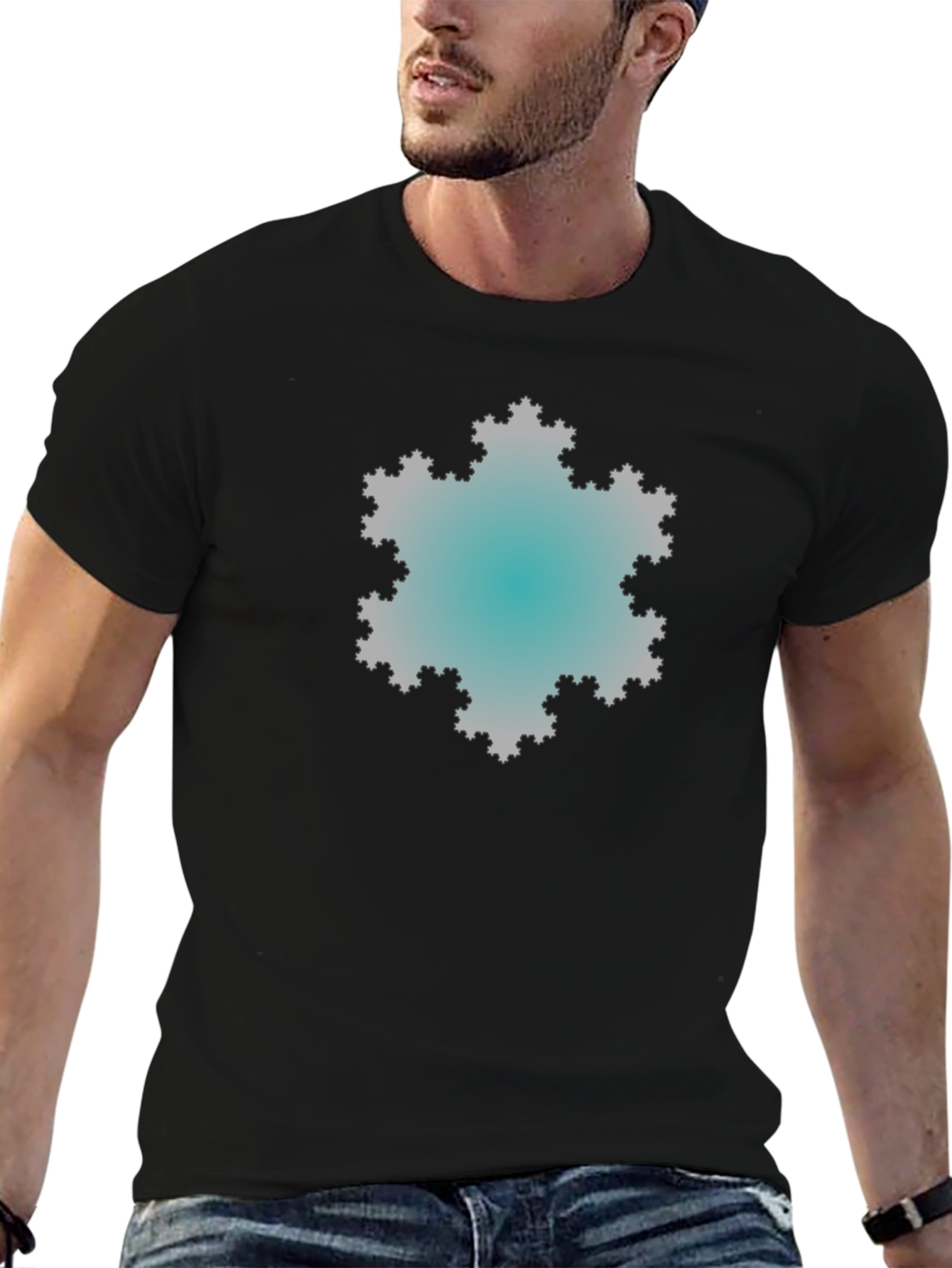 Black Fractal Snowflake Graphic Tee - Cool & Unique view 6