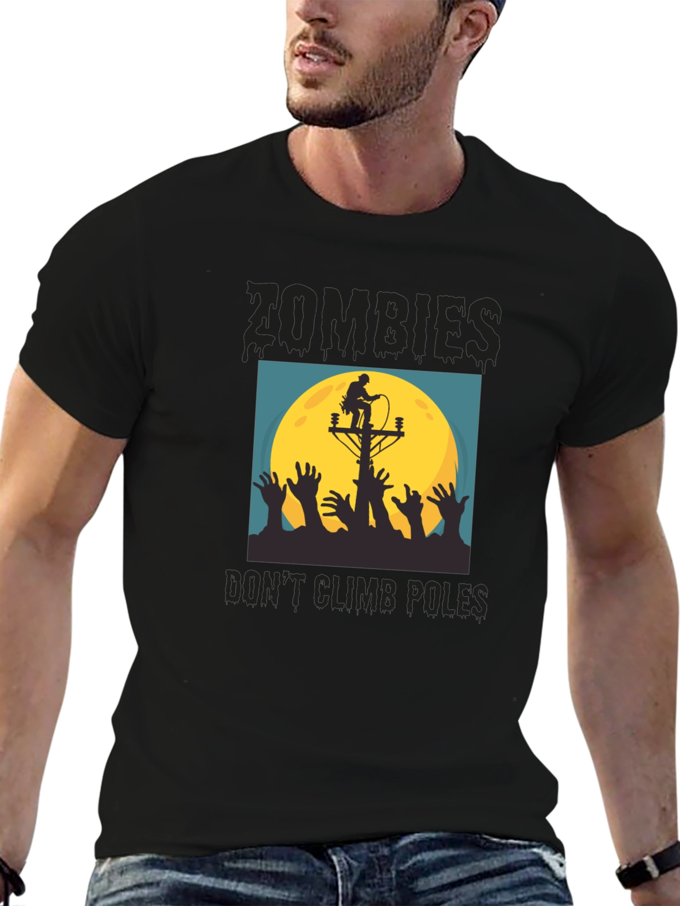 Black Zombies Don't Climb Poles T-Shirt - Halloween Humor view 6