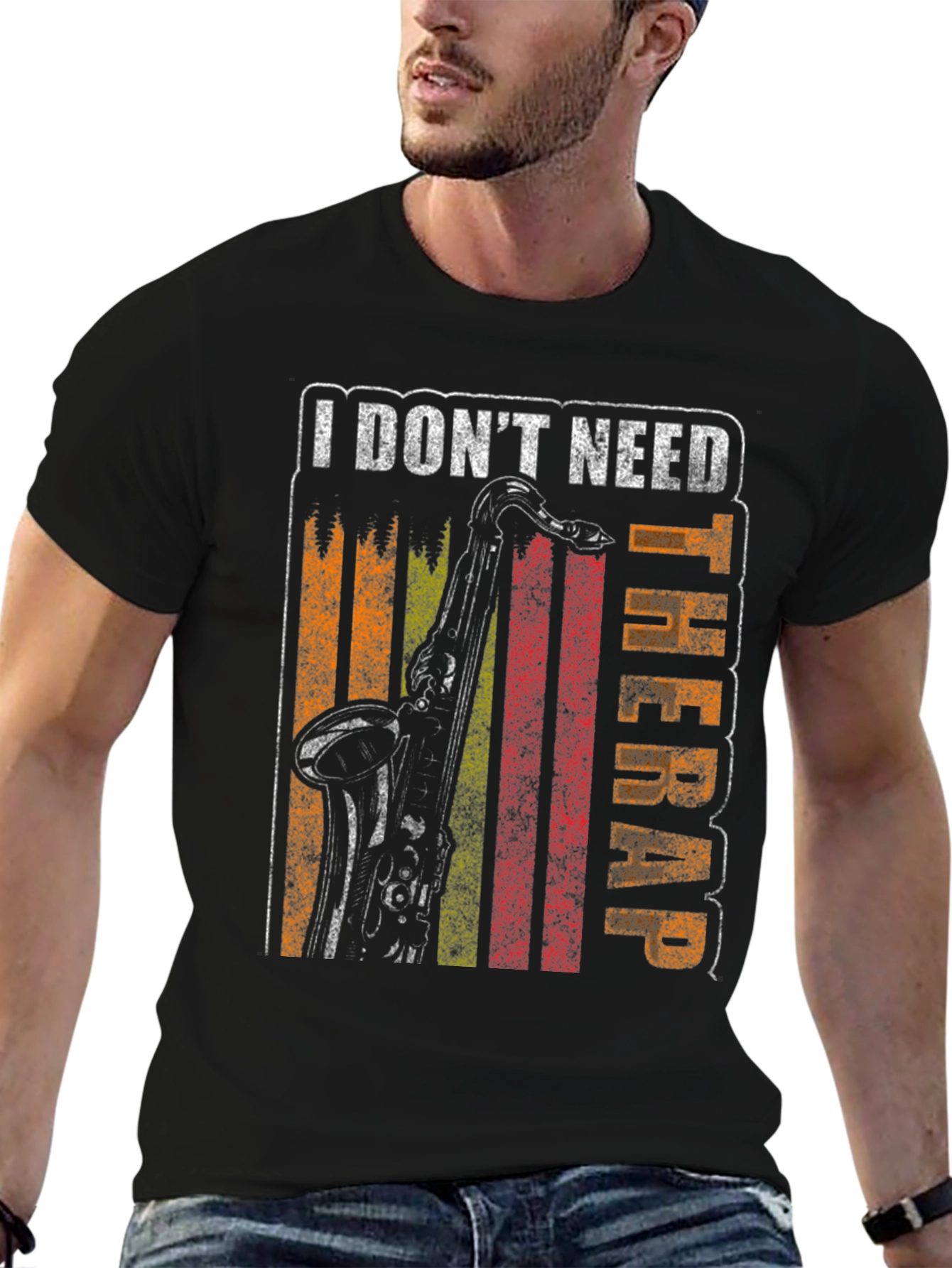 Black I Don't Need Therapy Saxophone T-Shirt view 6