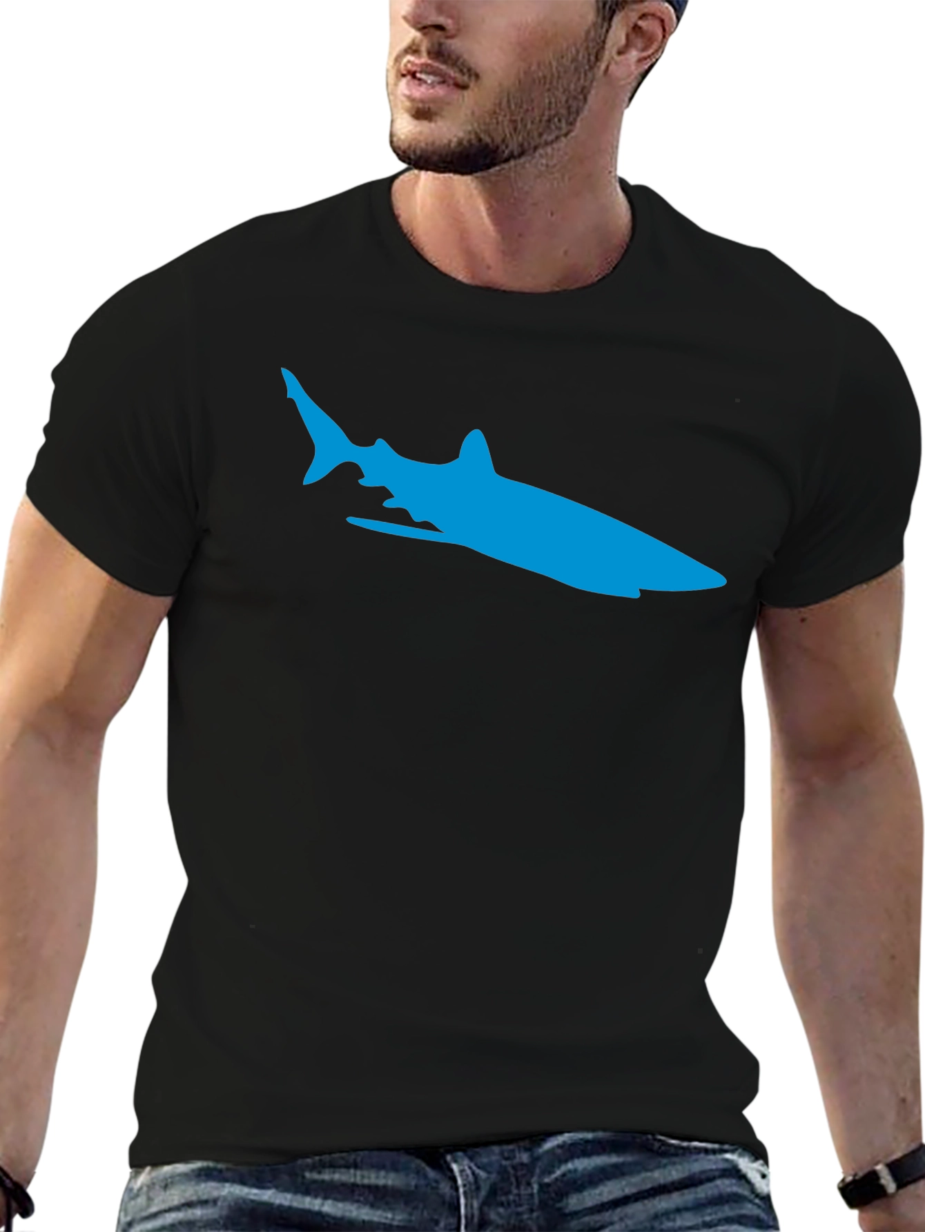 Black Cool Blue Shark Graphic T-Shirt view 6