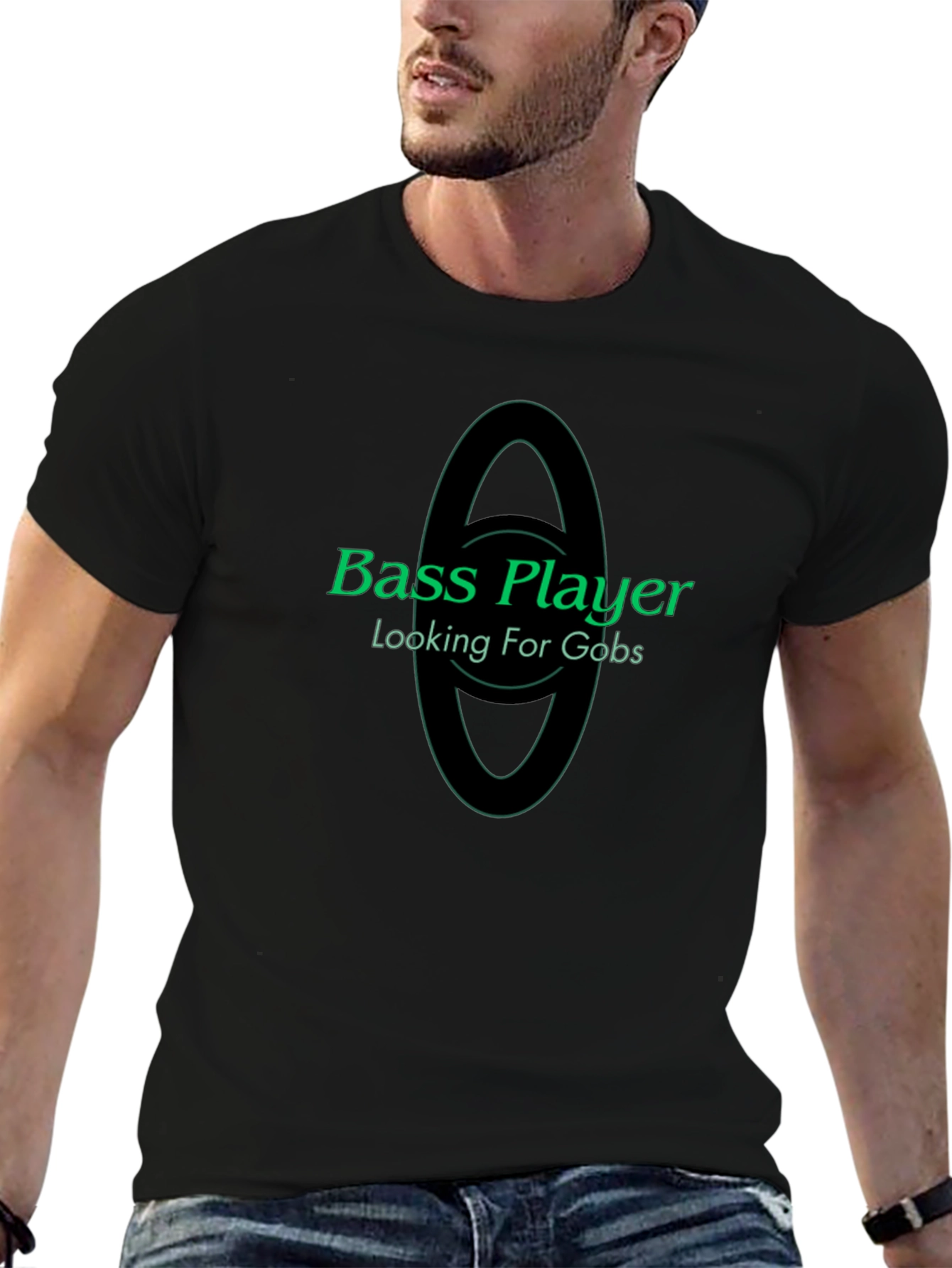 Black Bass Player Looking For Gobs Black T-Shirt view 6