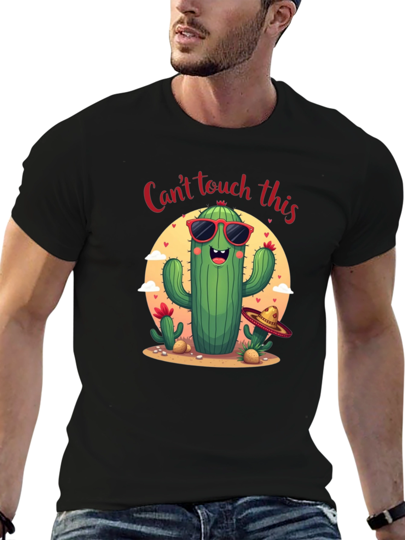 Black Funny Cactus Graphic Tee - "Can't Touch This" view 6