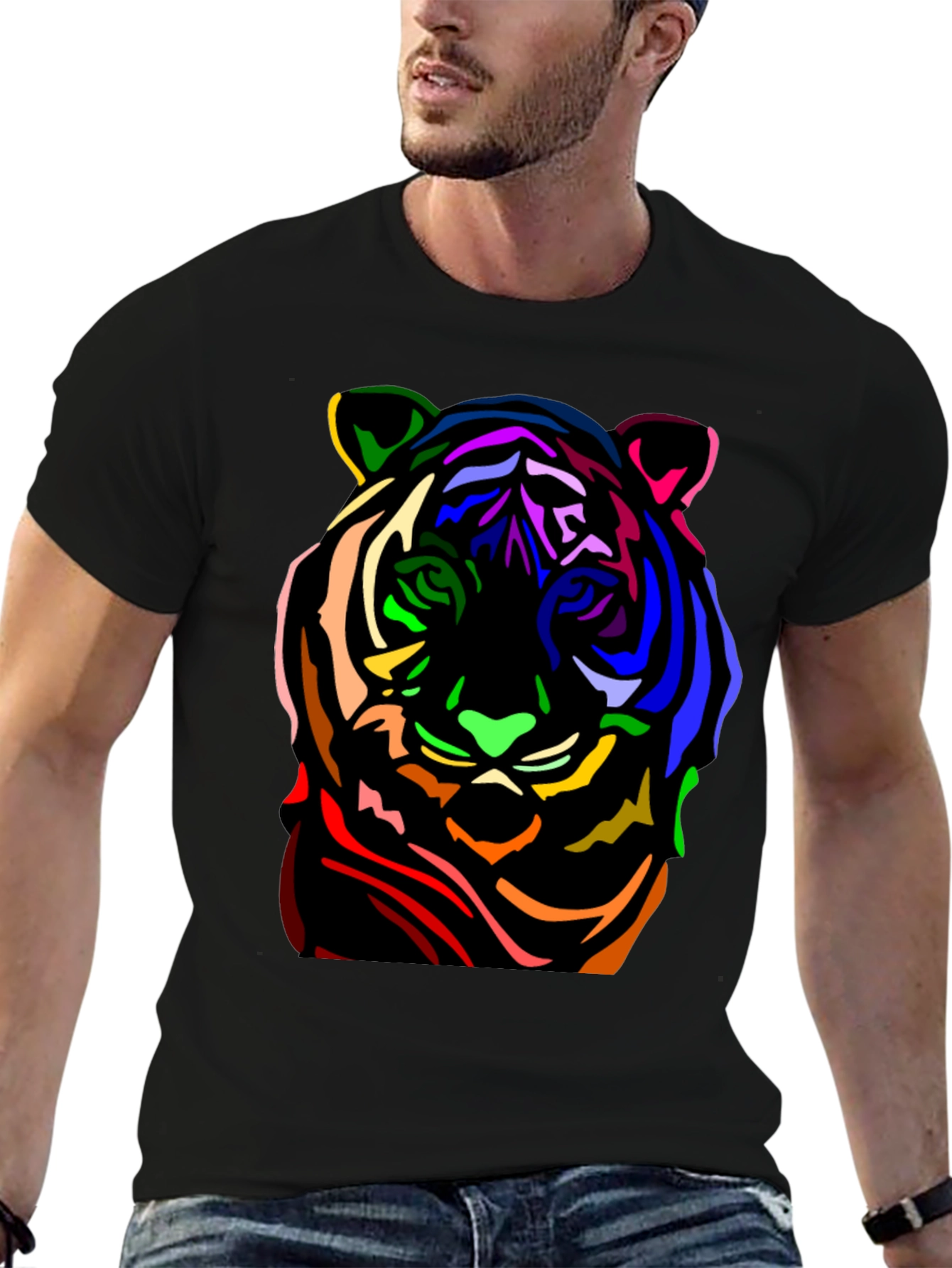 Black Colorful Tiger Graphic Black T-Shirt view 6