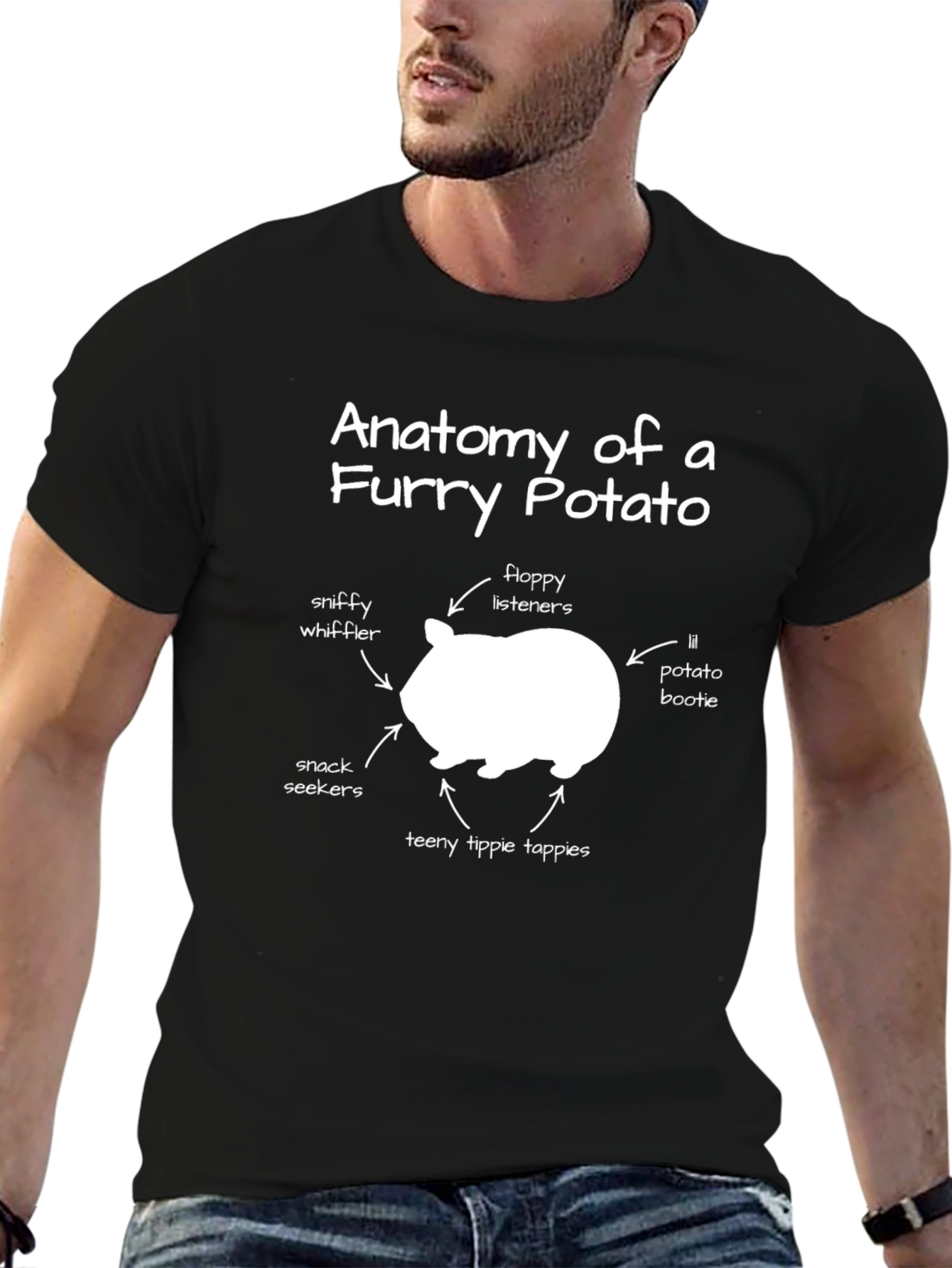 Black Anatomy of a Furry Potato T-Shirt view 6