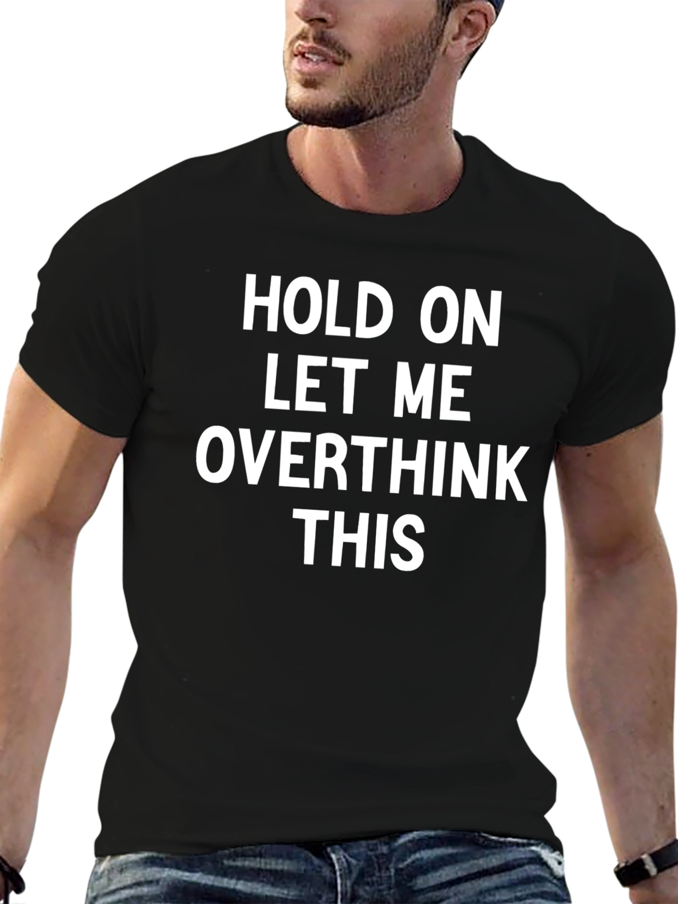 Black Overthink This Graphic Tee - Funny Men's T-Shirt view 6