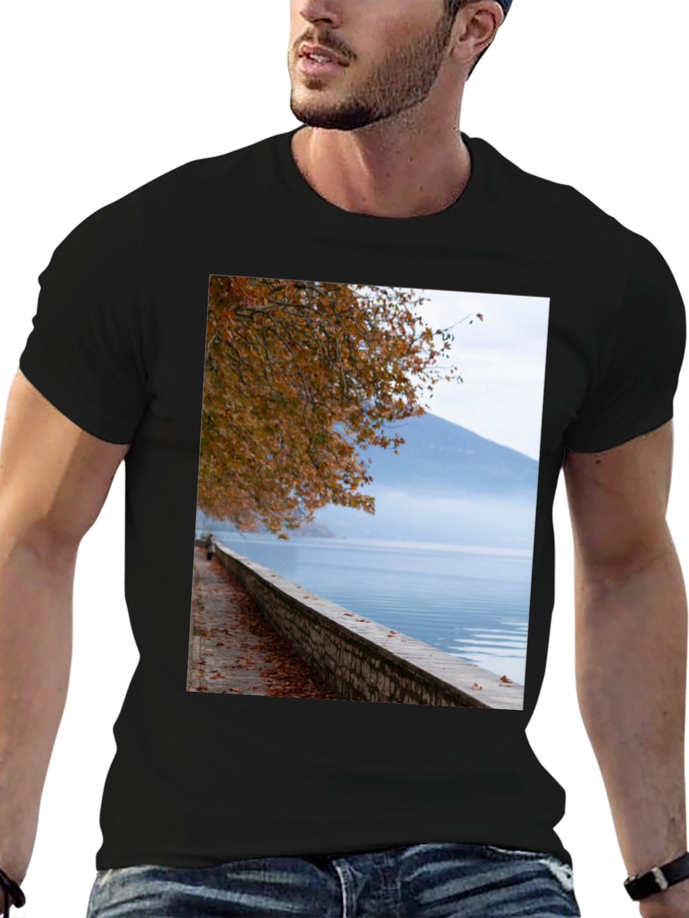 Black Scenic Lakeside View Graphic Tee view 6