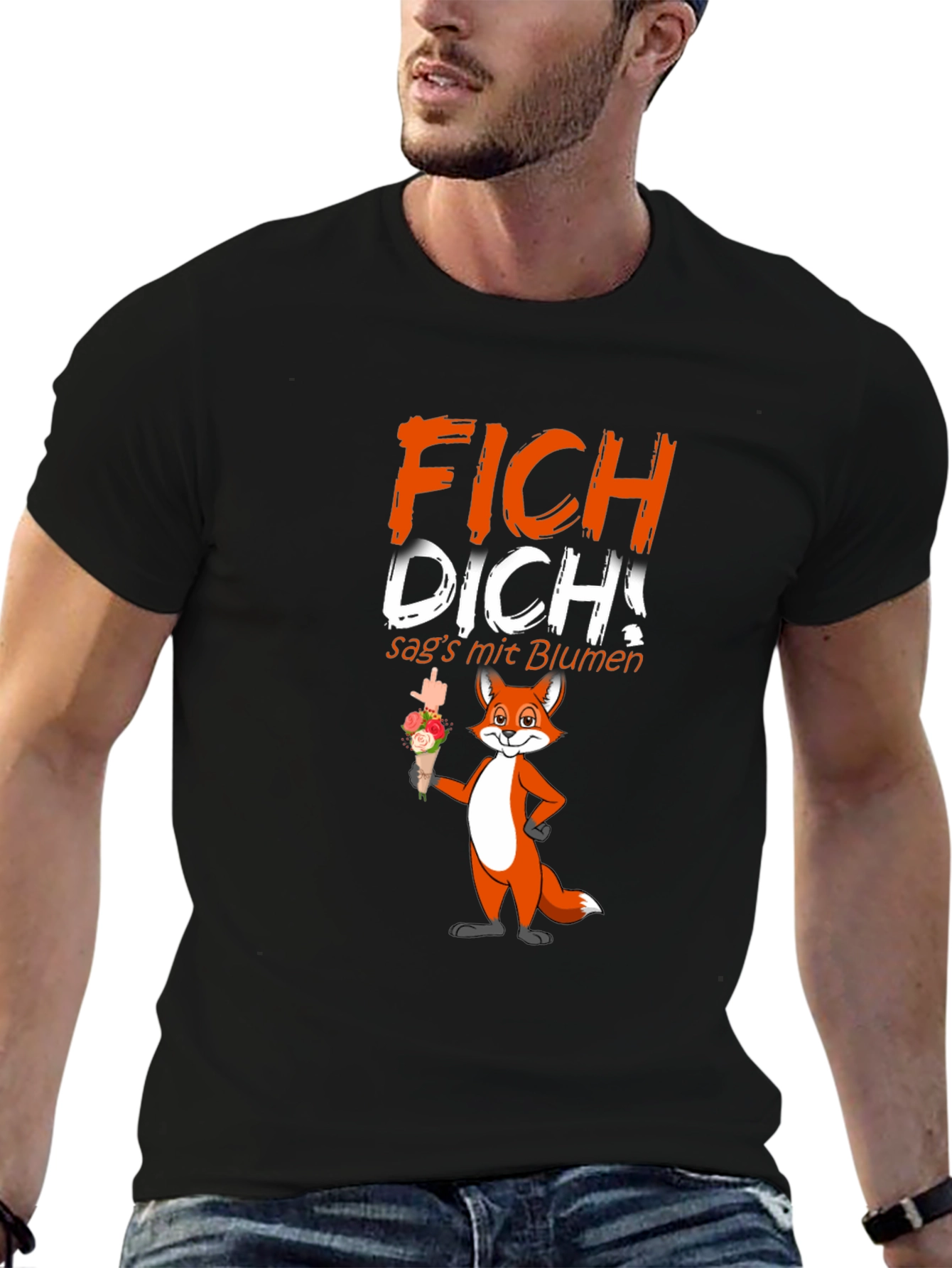 Black FICH DICH! Fox Graphic T-Shirt - Funny Offensive Humor view 6
