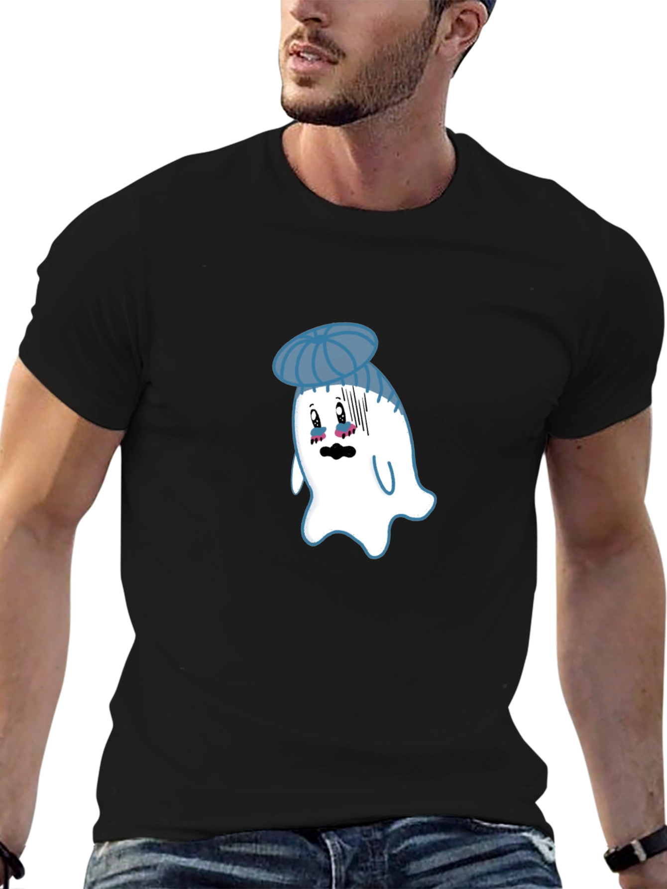 Black Ghost with Ice Pack T-Shirt - Funny Graphic Tee view 6