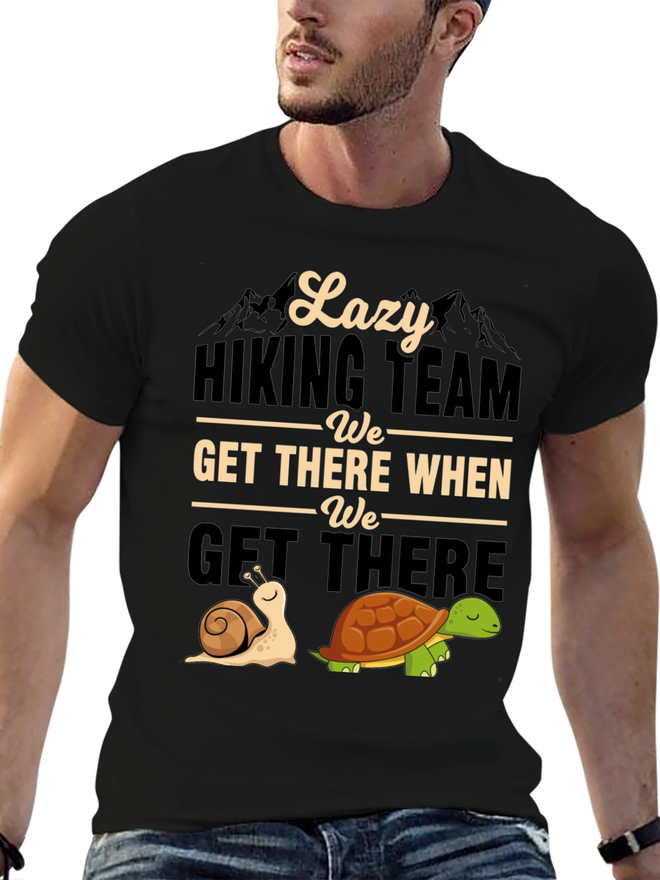 Black Lazy Hiking Team T-Shirt Funny Snail & Turtle Tee view 6
