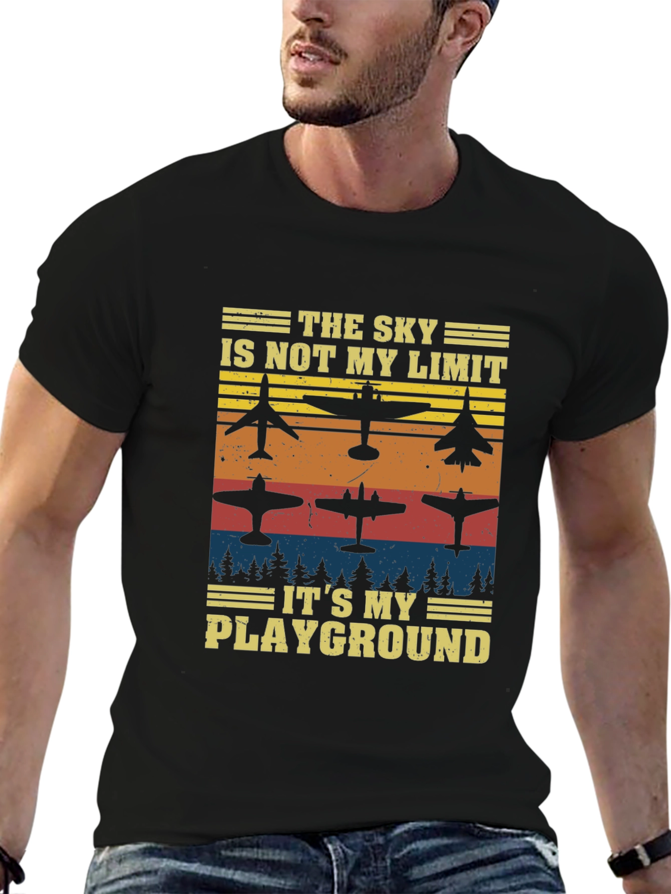 Black The Sky is My Playground Airplane T-Shirt view 6
