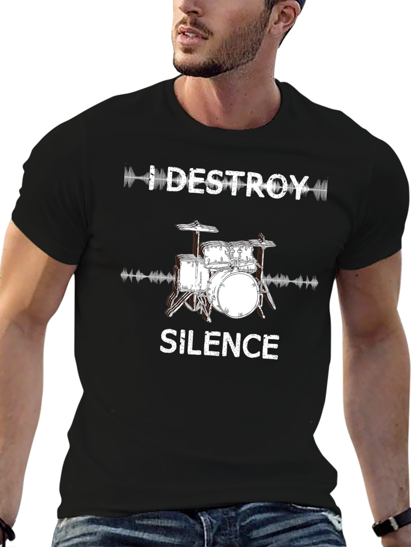 Black I DESTROY SILENCE Drummer T-Shirt - Musician Tee view 6