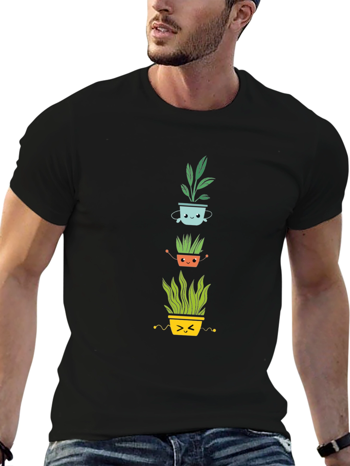 Black Cute Plant Pot T-Shirt - Black Cotton Tee view 6
