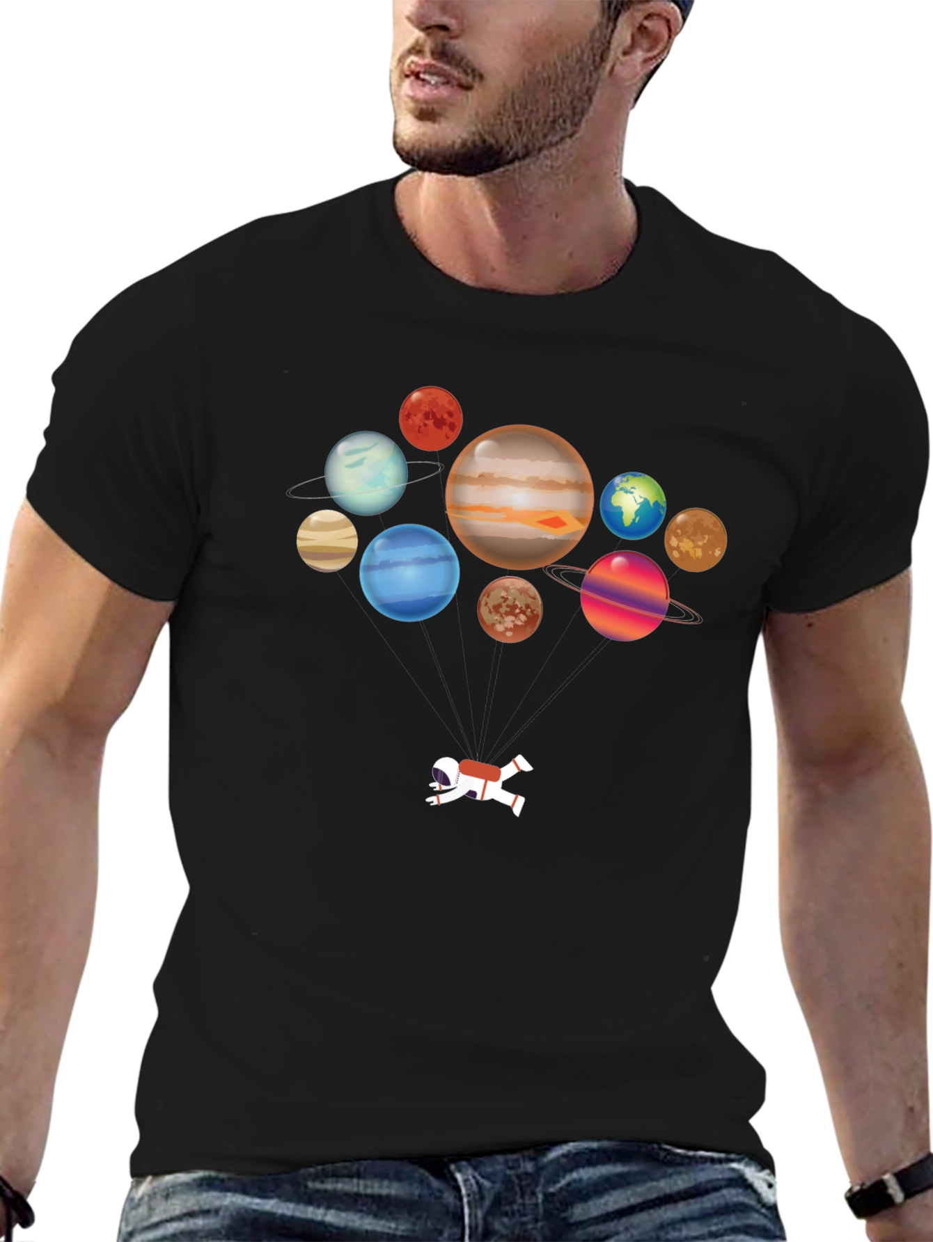 Black Planets Astronaut Graphic T-Shirt view 6