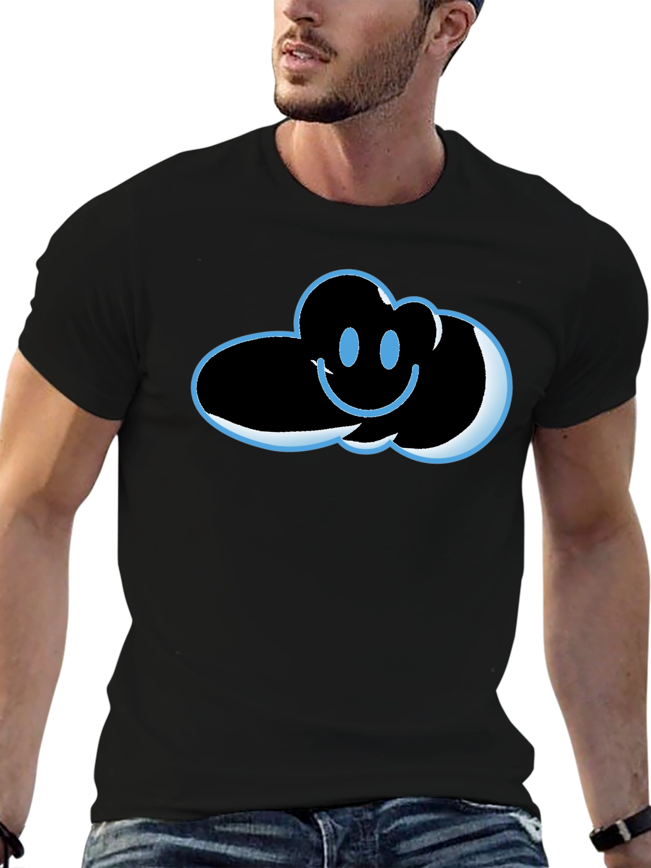 Black Cloud Smiley Graphic T-Shirt - Soft Cotton Blend view 6