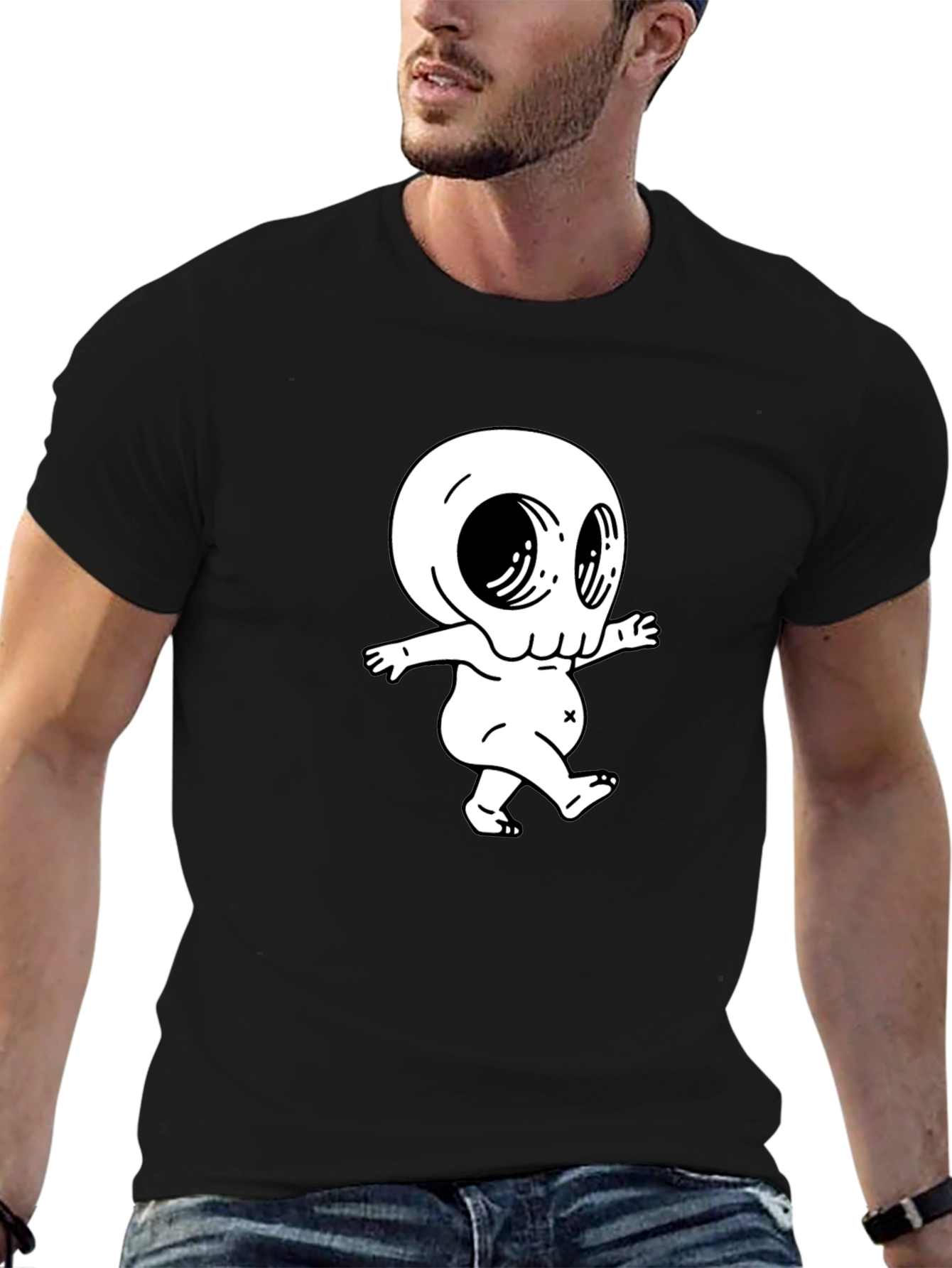 Black Cool Black Tee with Spooky Baby Skull view 6