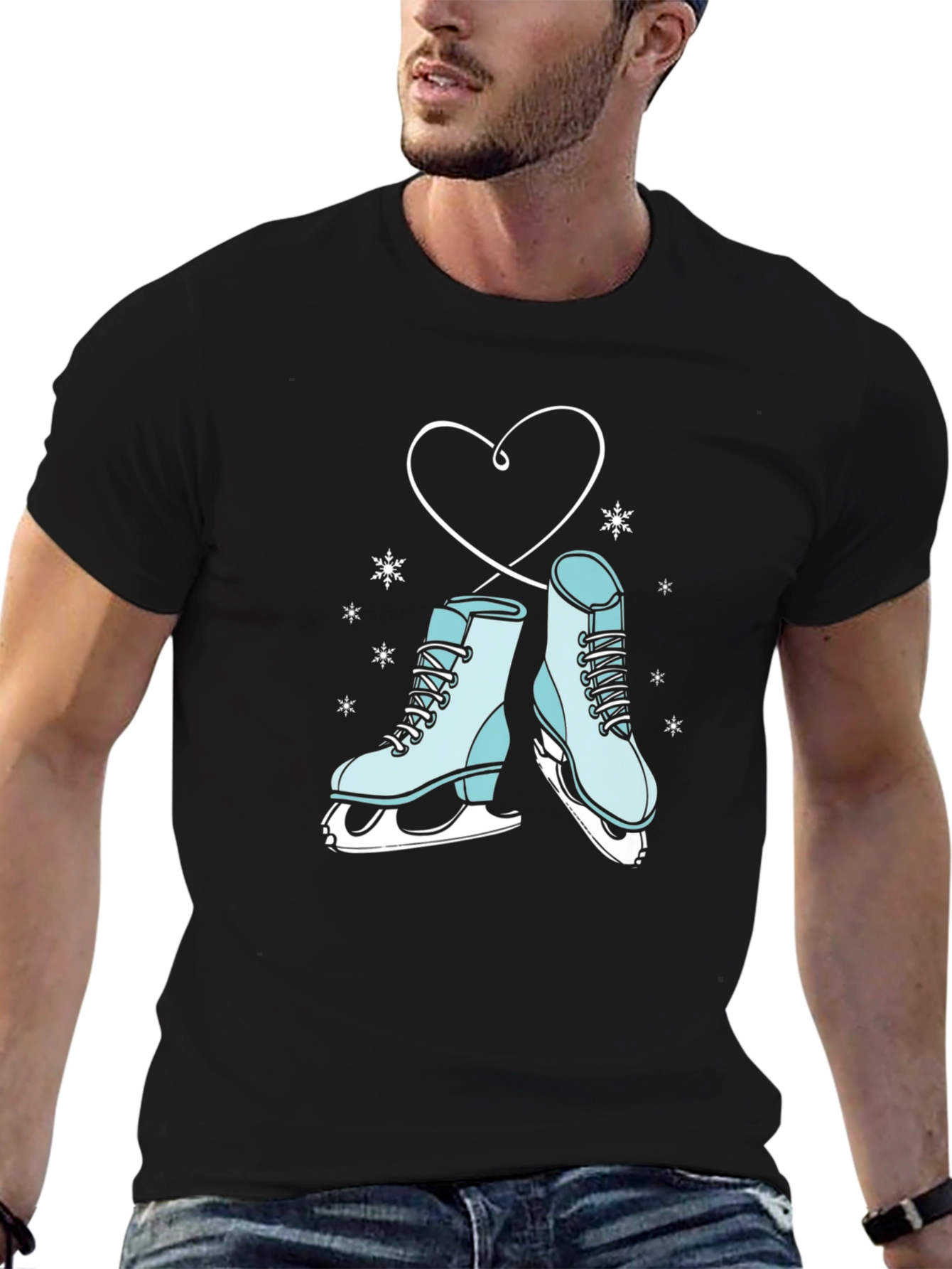 Black Ice Skate Heart Graphic Tee - Winter Fashion view 6