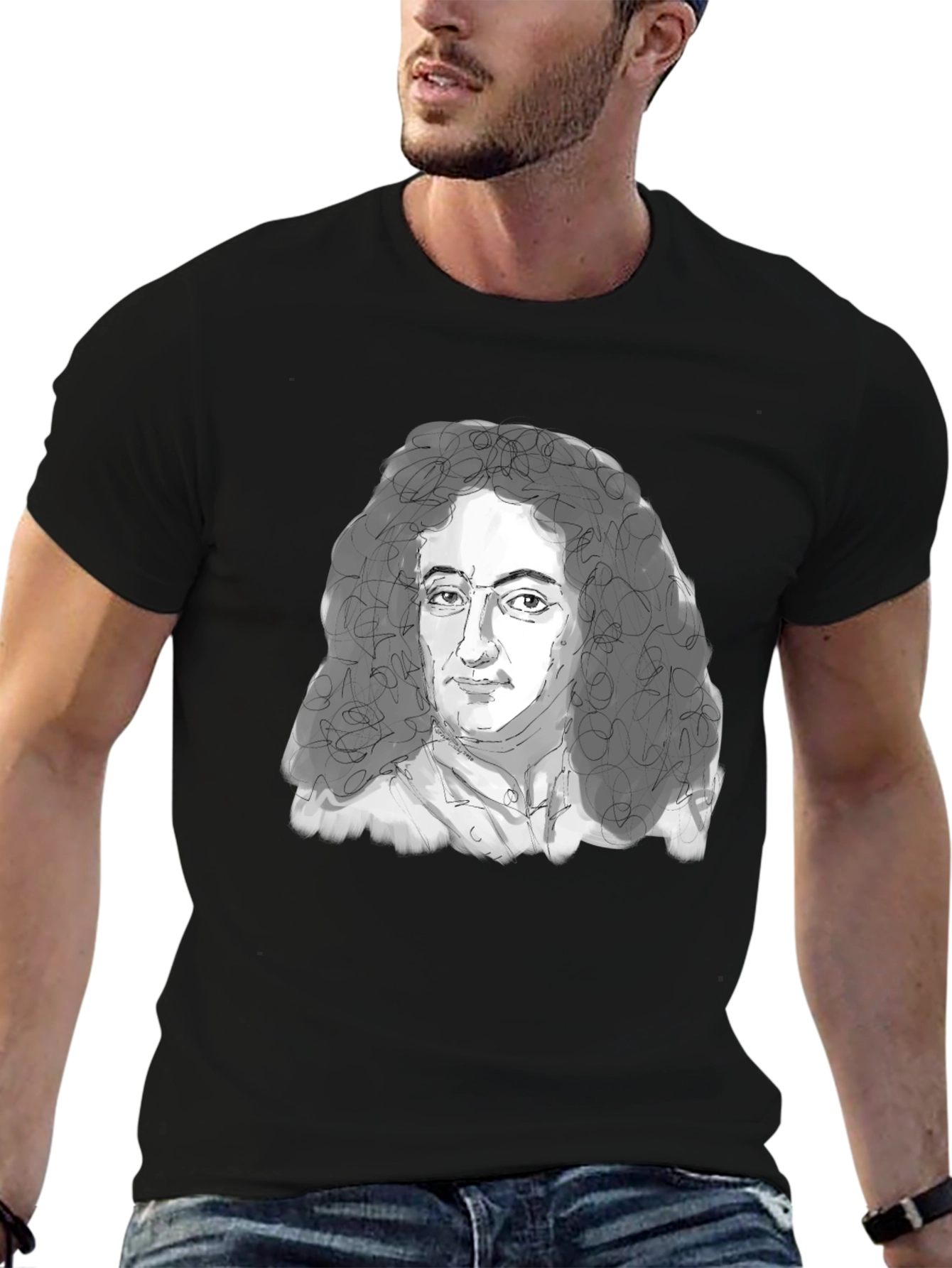 Black Leibniz Portrait T-Shirt - Black Graphic Tee view 6