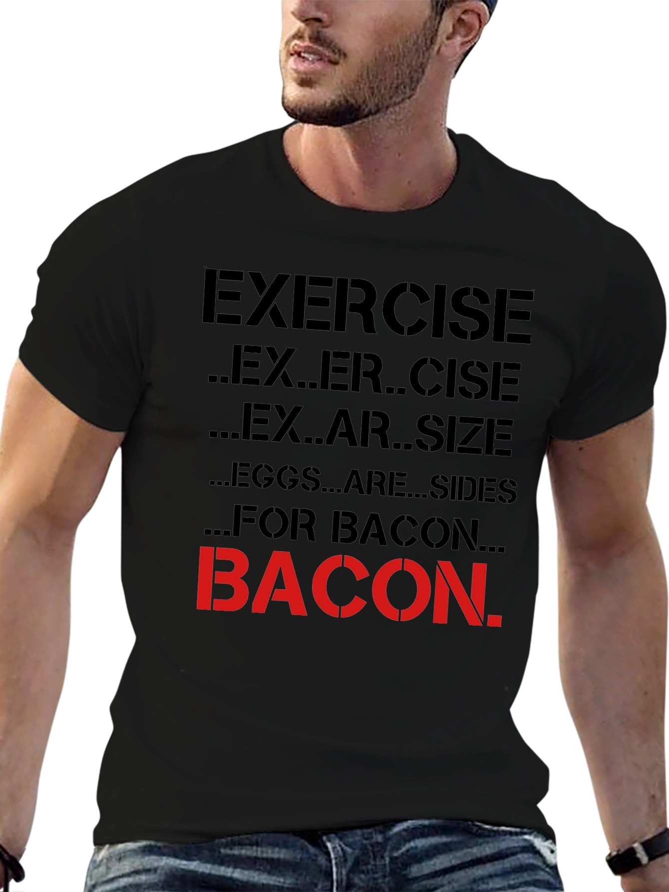 Black Funny Bacon Exercise T-Shirt view 6