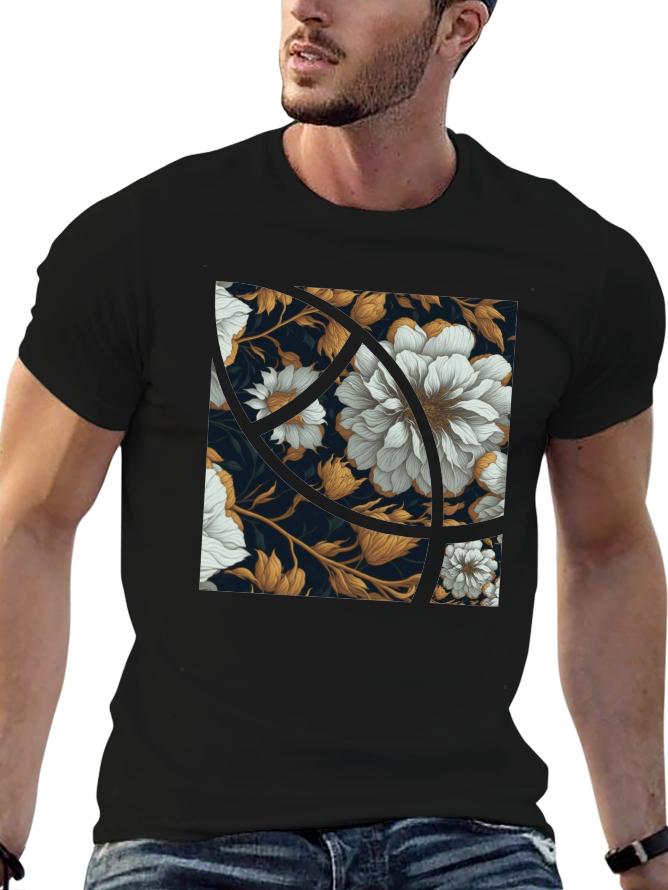 Black Floral Graphic Print Black Crew Neck Tee view 6