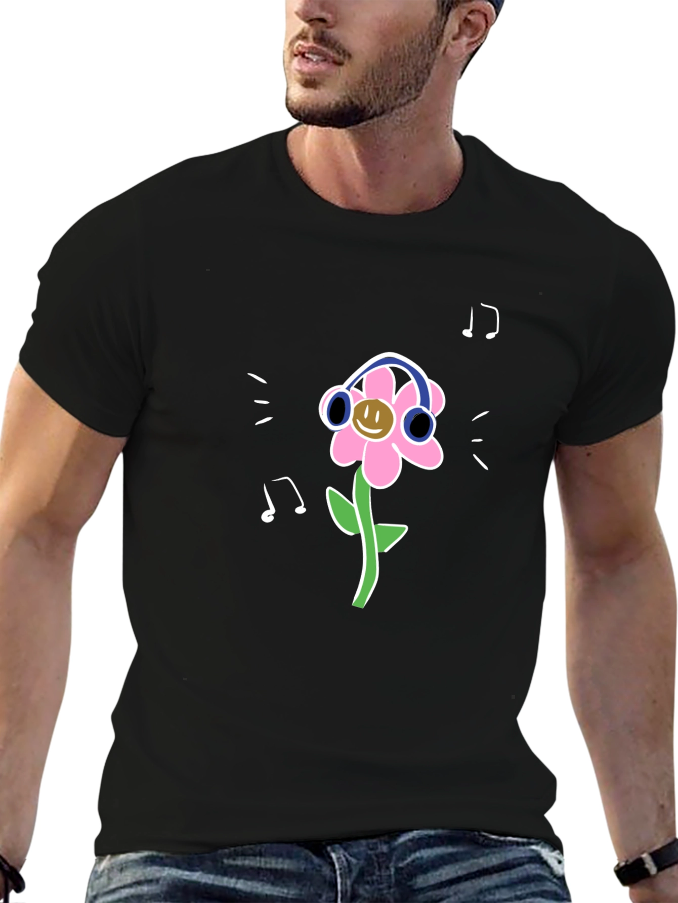 Black Fun Flower Graphic Tee - Black Casual Shirt view 6