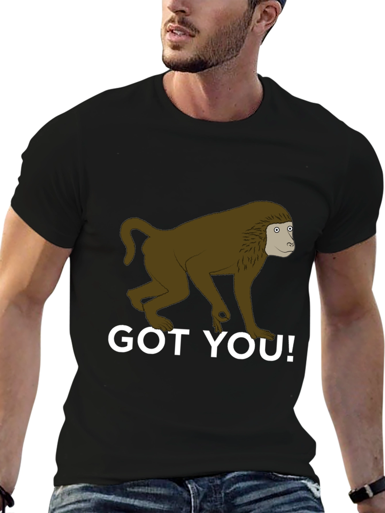 Black Got You! Monkey Graphic Tee - Novelty T-Shirt view 6