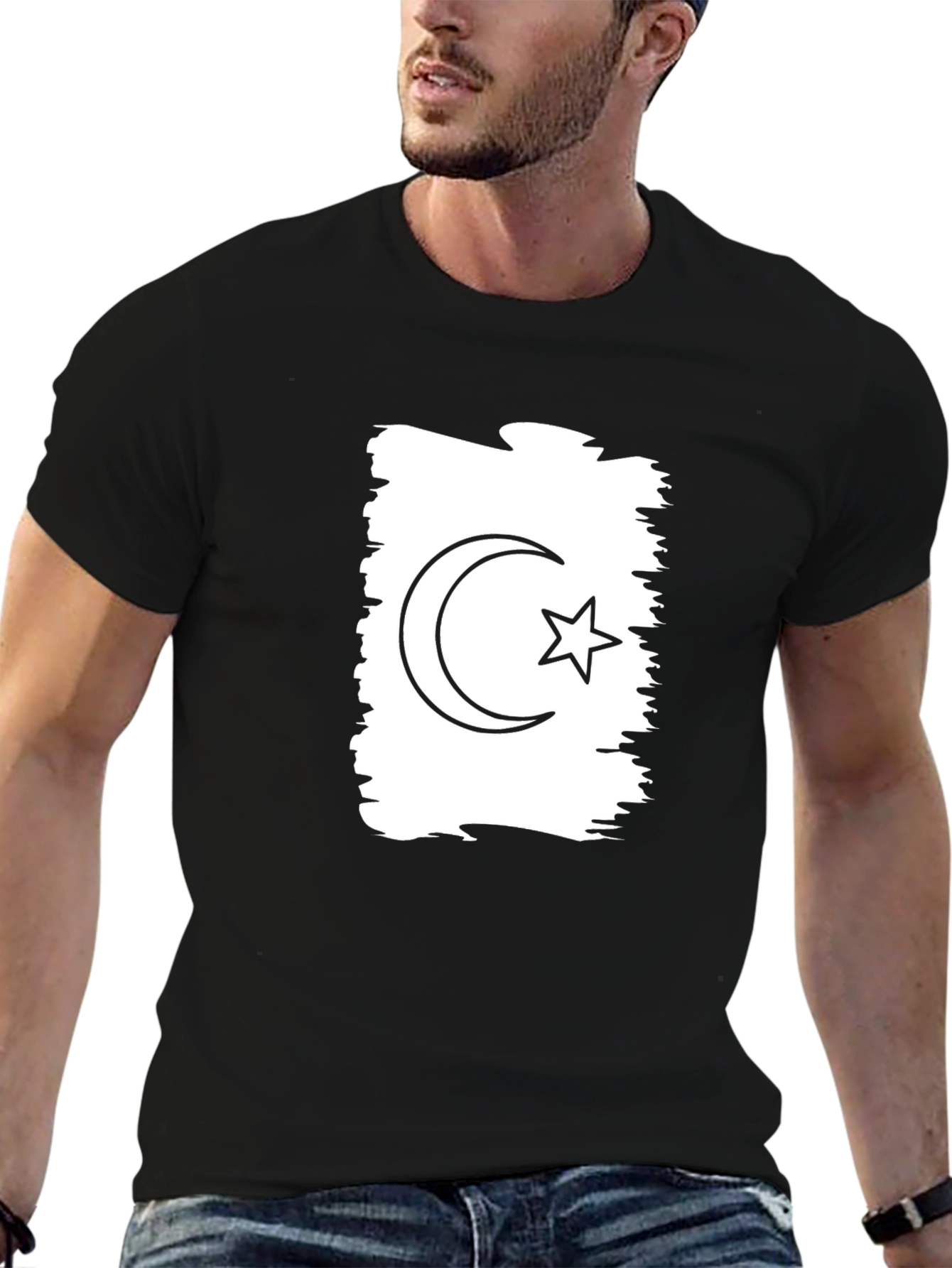 Black Crescent & Star Graphic Black T-Shirt view 6