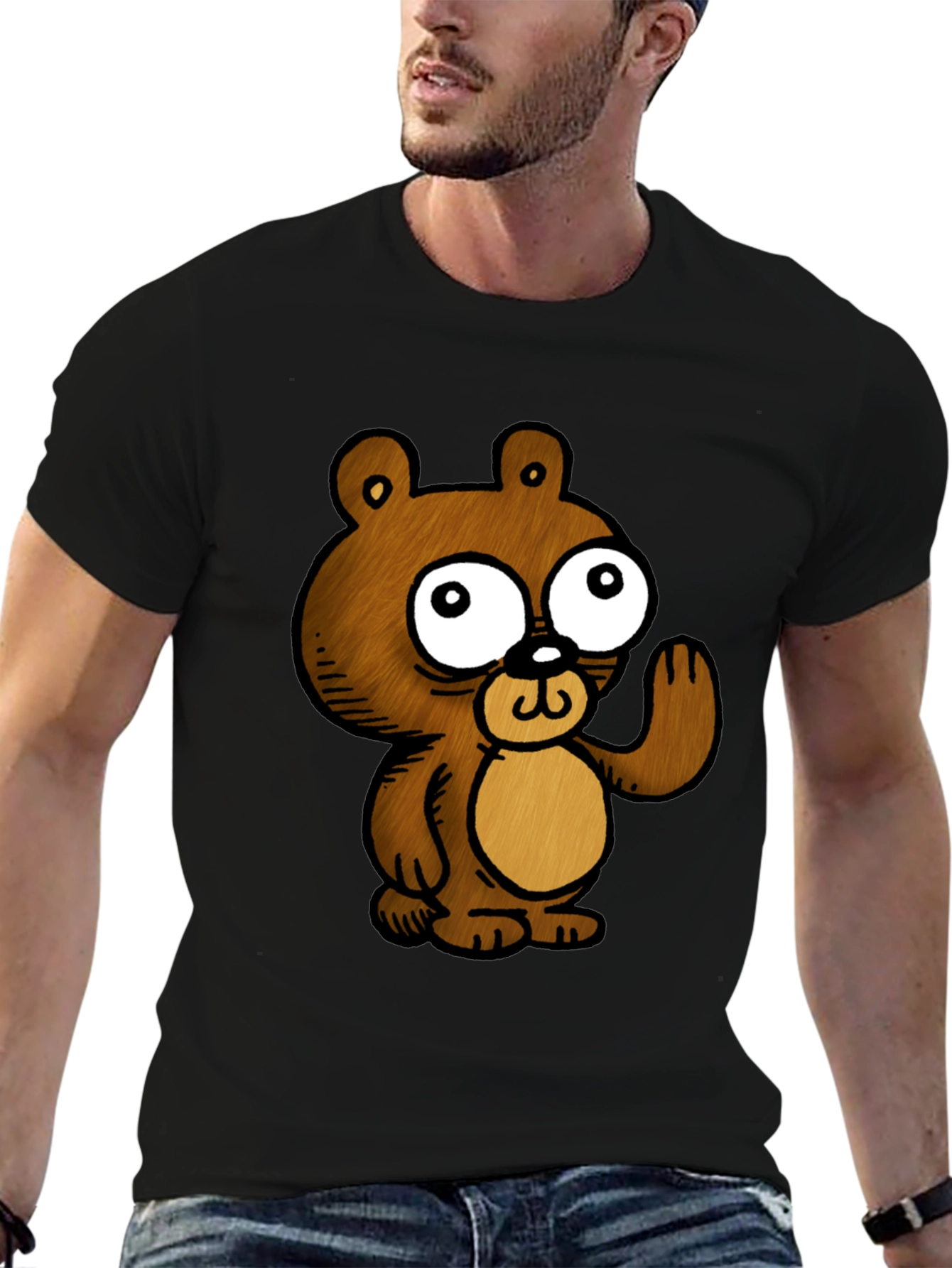 Black Cartoon Bear Graphic Black T-Shirt view 6