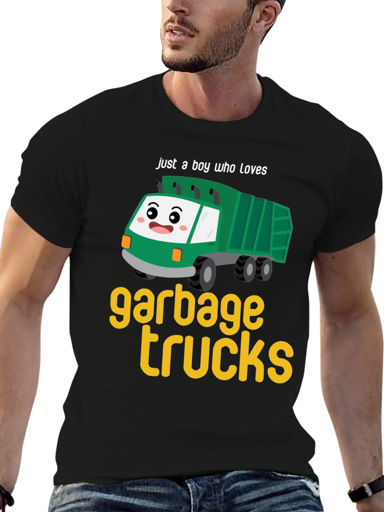 Black Garbage Truck Lover Tee - Boy's Cute Cartoon Truck T-Shirt view 6