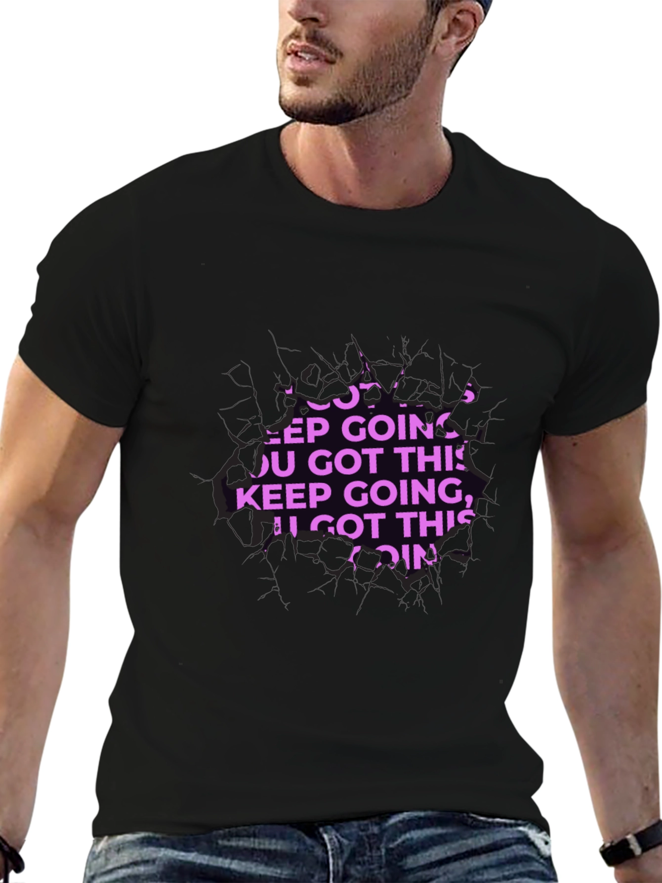 Black Motivational Keep Going Graphic Black T-Shirt view 6