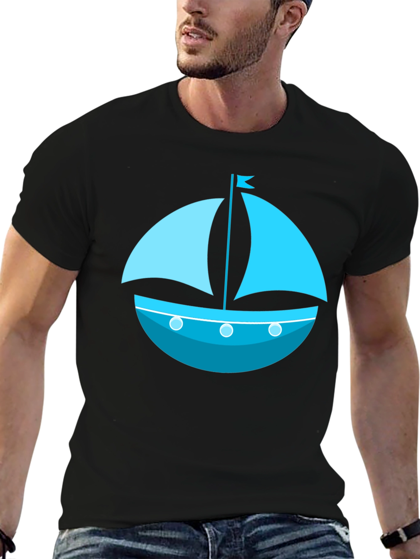 Black Nautical Sailboat Graphic Tee - Black Cotton Shirt view 6